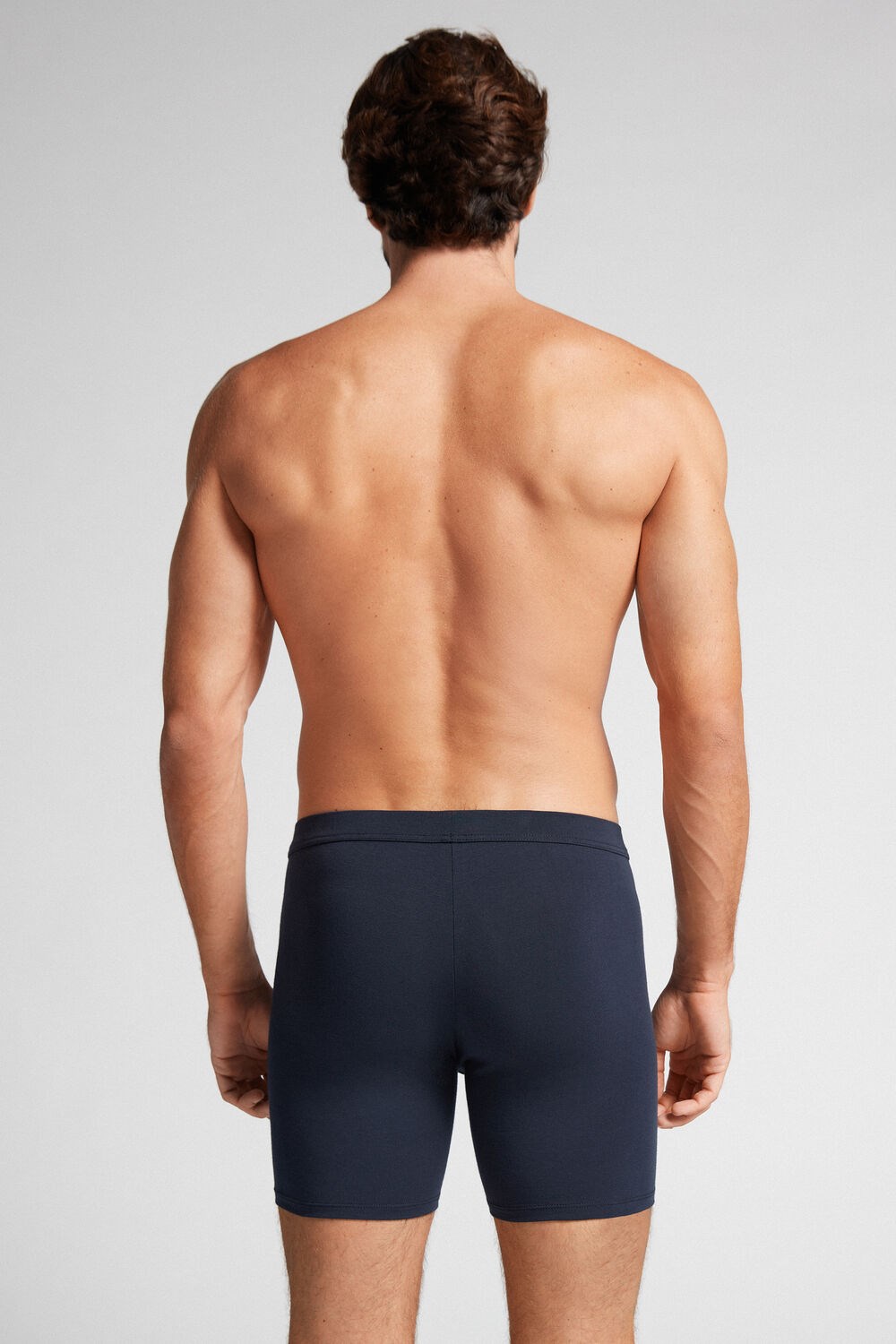 Intimissimi Long Boxers in Stretch Supima® Cotton Blue - 800 - Midnight Blue | 4291OLCWG