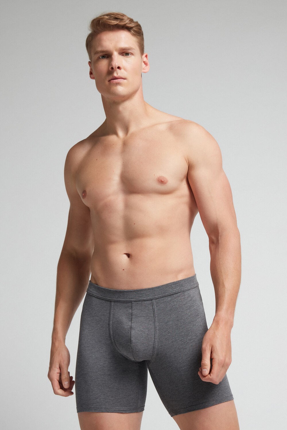 Intimissimi Long Boxers in Stretch Supima® Cotton Dark Grey - 5227 - Heathered Graphite Grey | 4716JCVDA