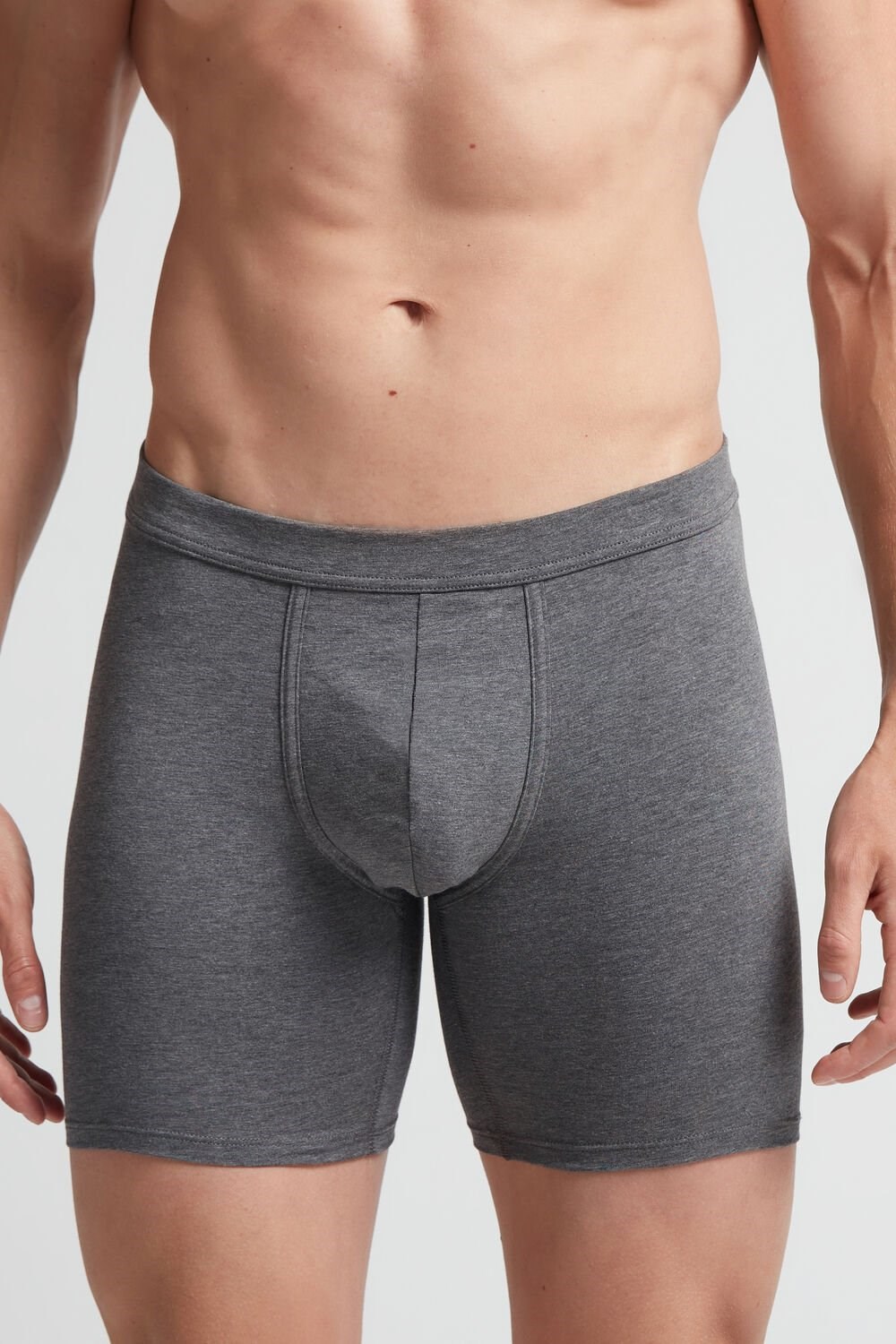 Intimissimi Long Boxers in Stretch Supima® Cotton Dark Grey - 5227 - Heathered Graphite Grey | 4716JCVDA