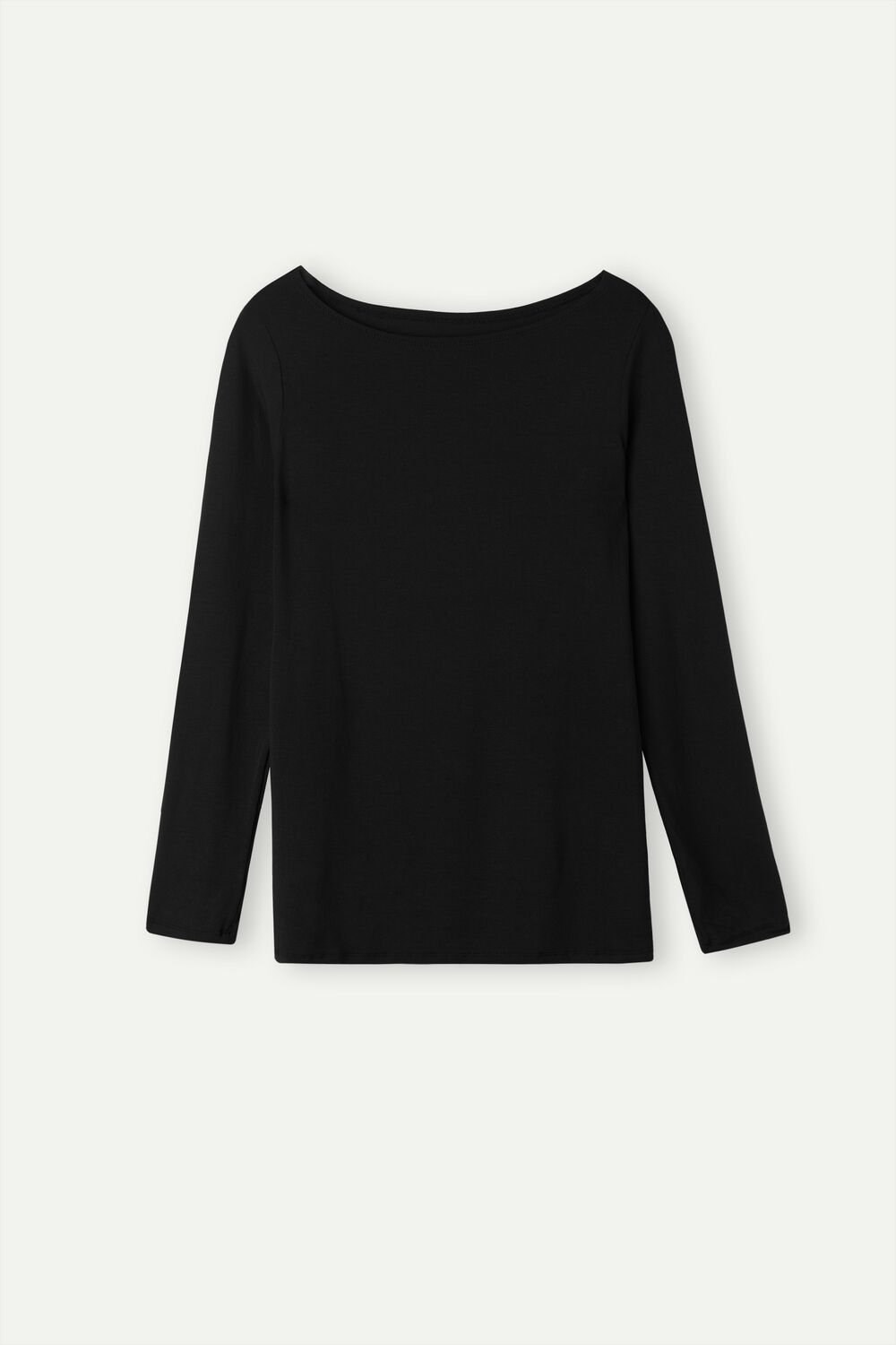 Intimissimi Long Sleeve Bateau Neck Top in Micromodal Black - 019 - Black | 6349ENLHT