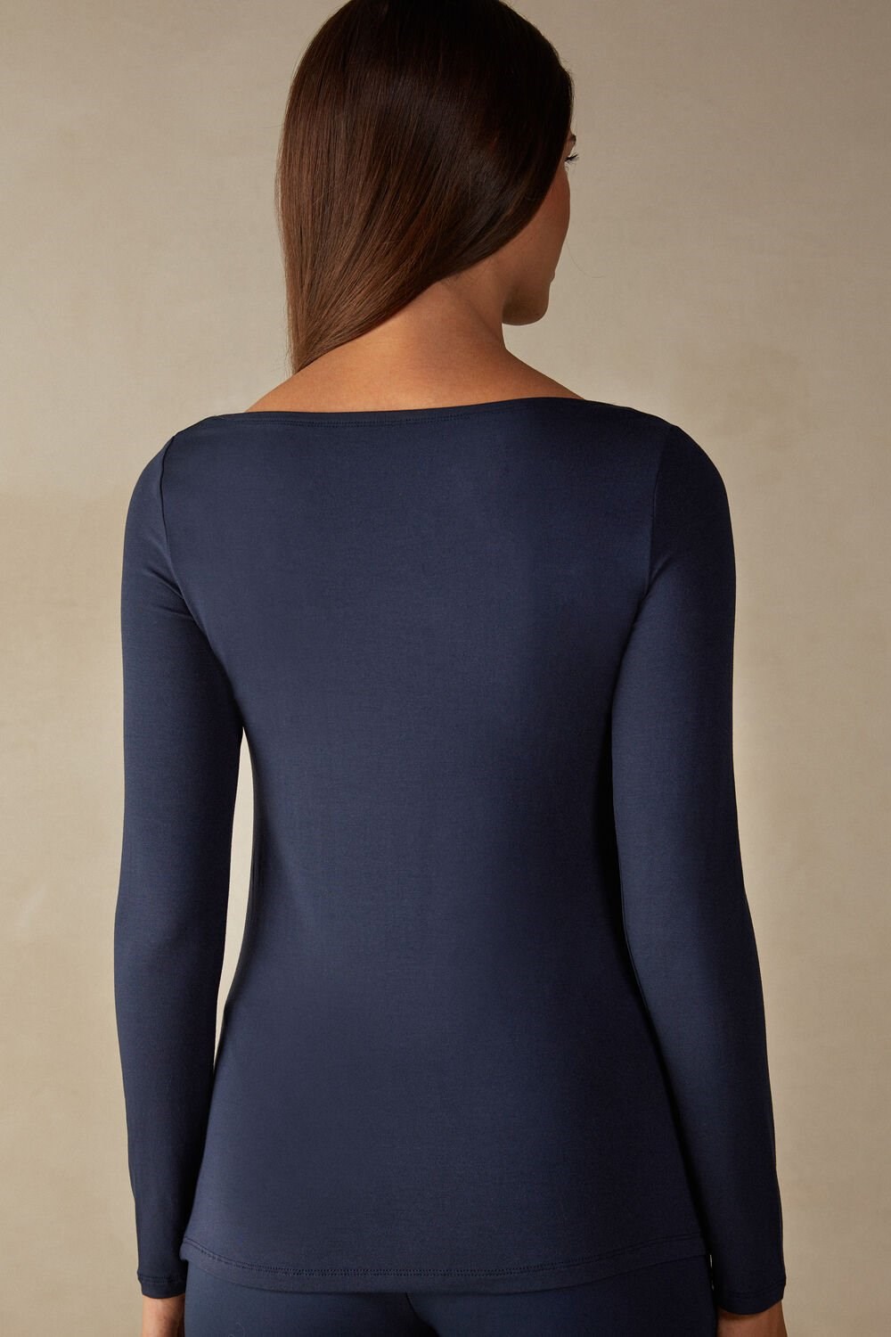 Intimissimi Long Sleeve Bateau Neck Top in Micromodal Blue - 1467 - Intense Blue | 9180ACLOI