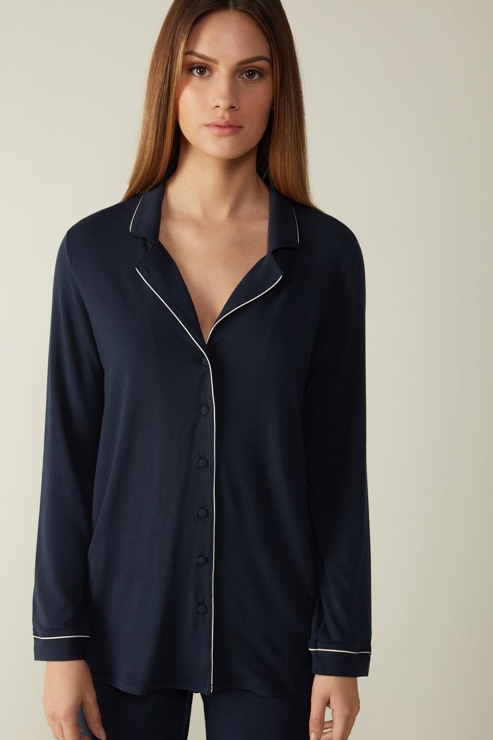 Intimissimi Long-Sleeve Micromodal Pajama Top Blue - 1467 - Intense Blue | 2841WGJFM