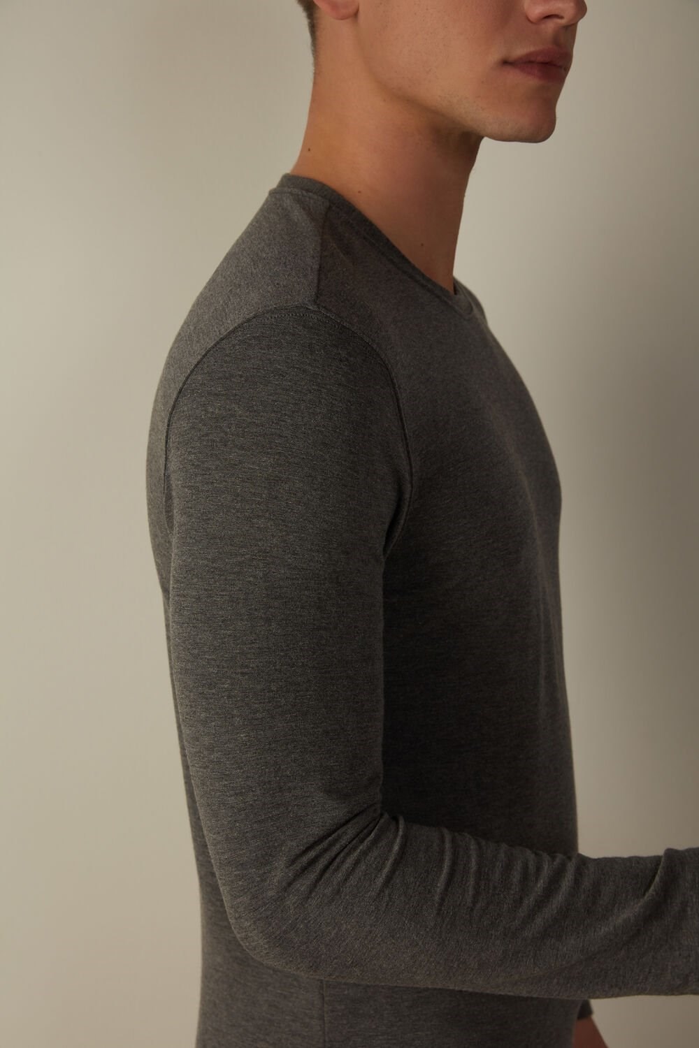 Intimissimi Long-Sleeve Modal-Cashmere Top Dark Grey - 5227 - Heathered Graphite Grey | 0692MKCPJ