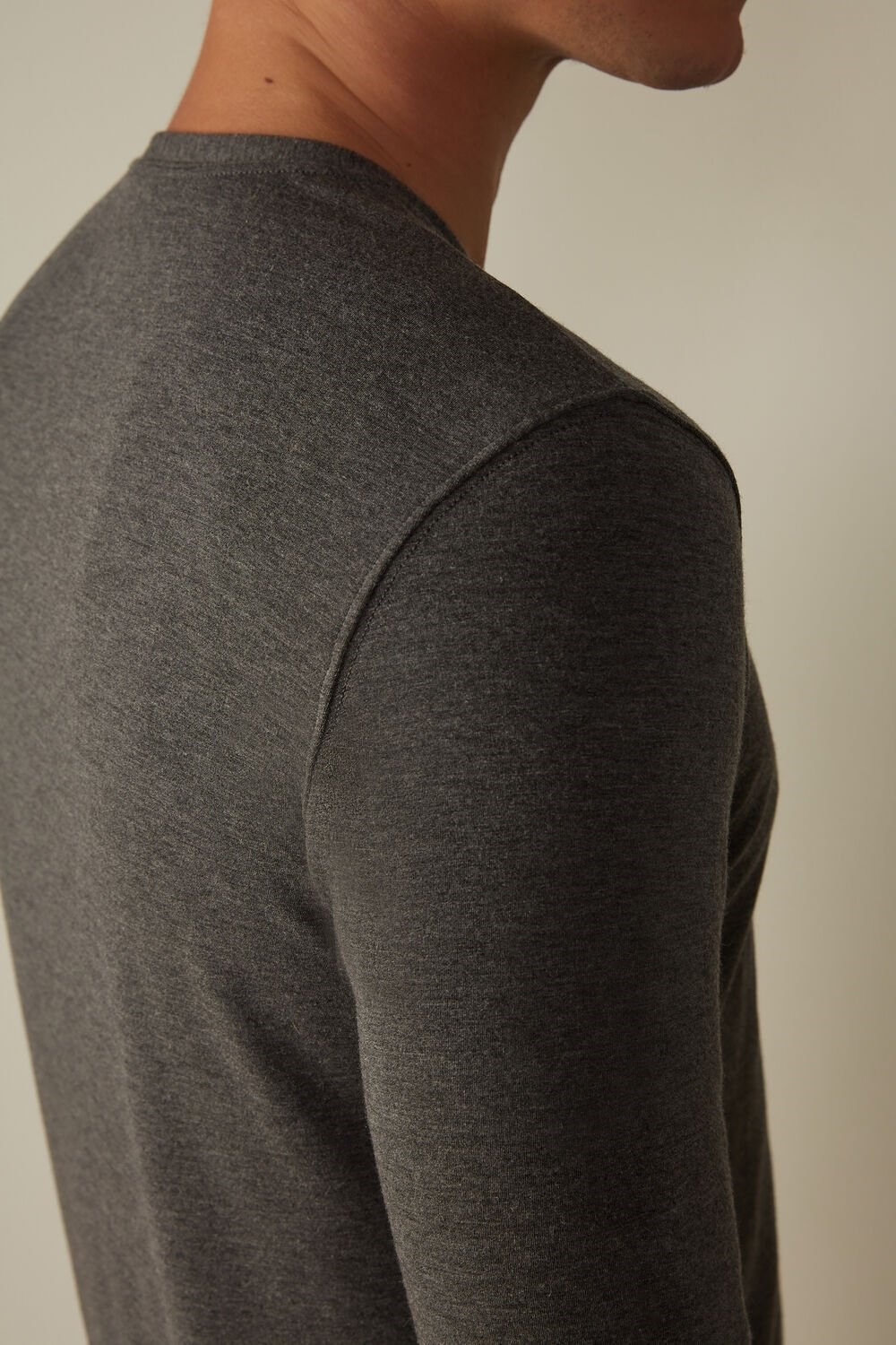 Intimissimi Long-Sleeve Modal-Cashmere Top Dark Grey - 5227 - Heathered Graphite Grey | 0692MKCPJ