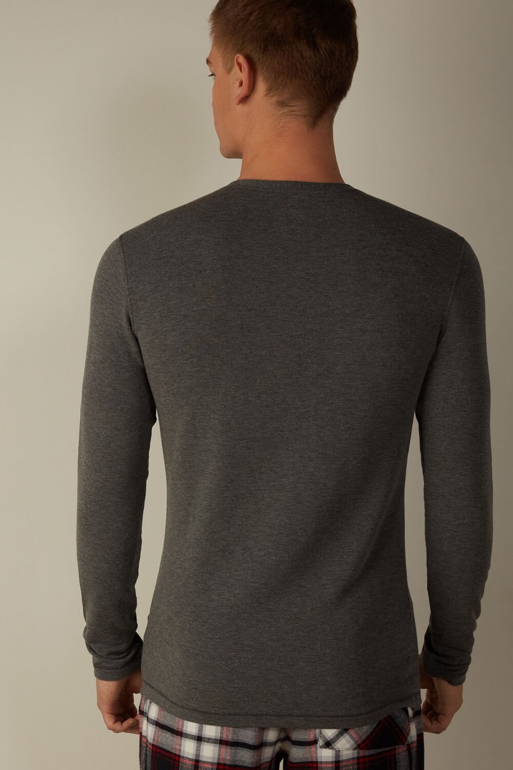 Intimissimi Long-Sleeve Modal-Cashmere Top Dark Grey - 5227 - Heathered Graphite Grey | 0692MKCPJ