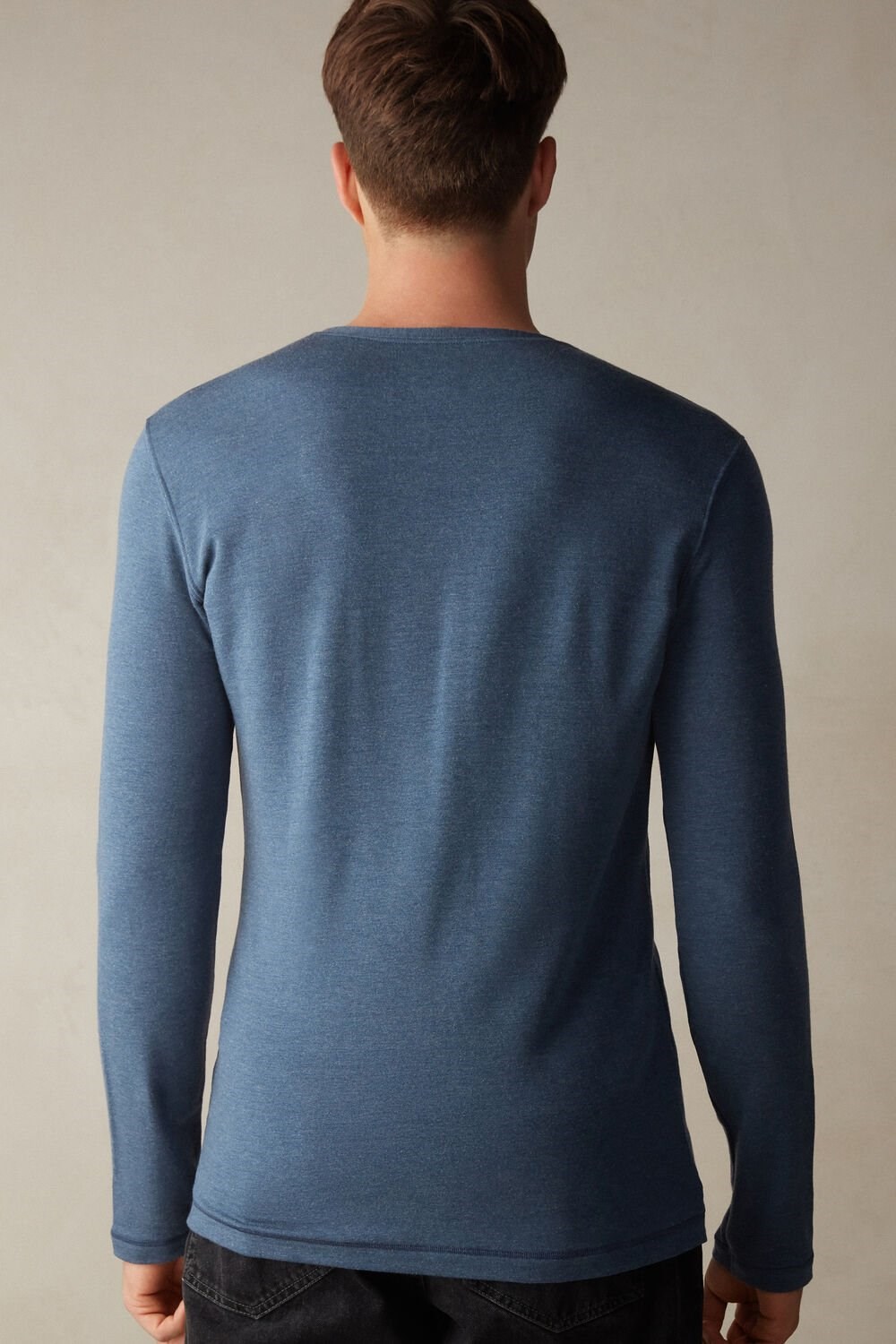 Intimissimi Long-Sleeve Modal-Cashmere Top Blue - 5210 - Denim Blue Blend | 3784VBJIS