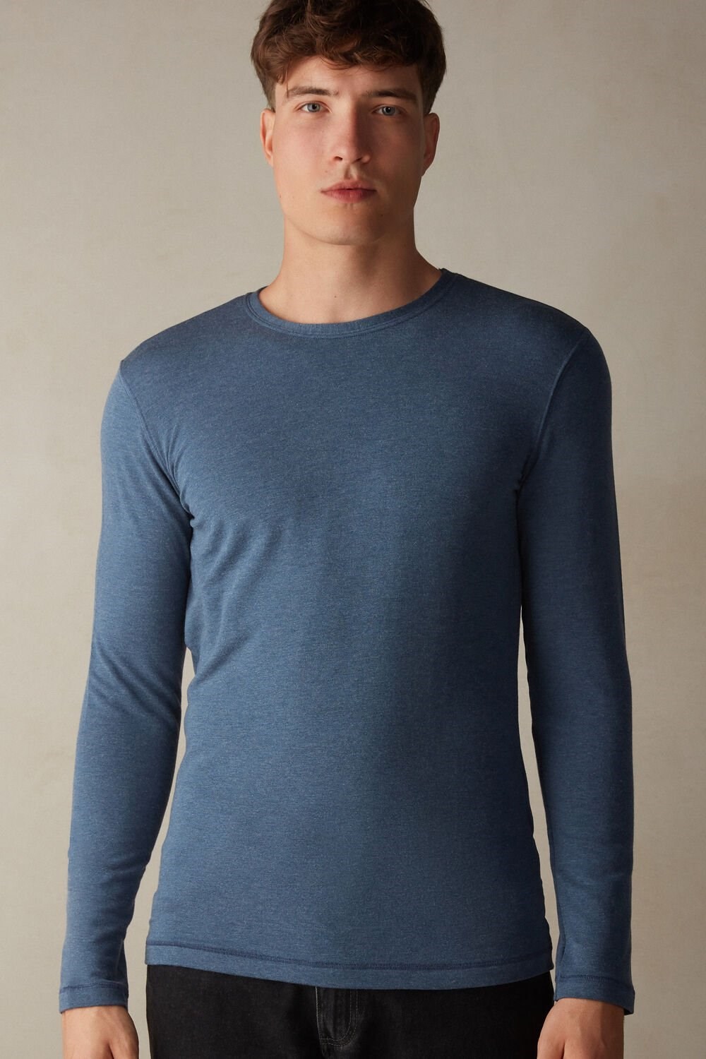 Intimissimi Long-Sleeve Modal-Cashmere Top Blue - 5210 - Denim Blue Blend | 3784VBJIS