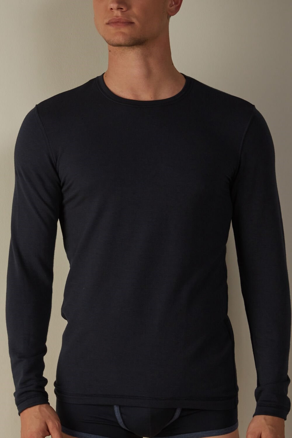 Intimissimi Long-Sleeve Modal-Cashmere Top Blue - 800 - Midnight Blue | 5901EIKNT