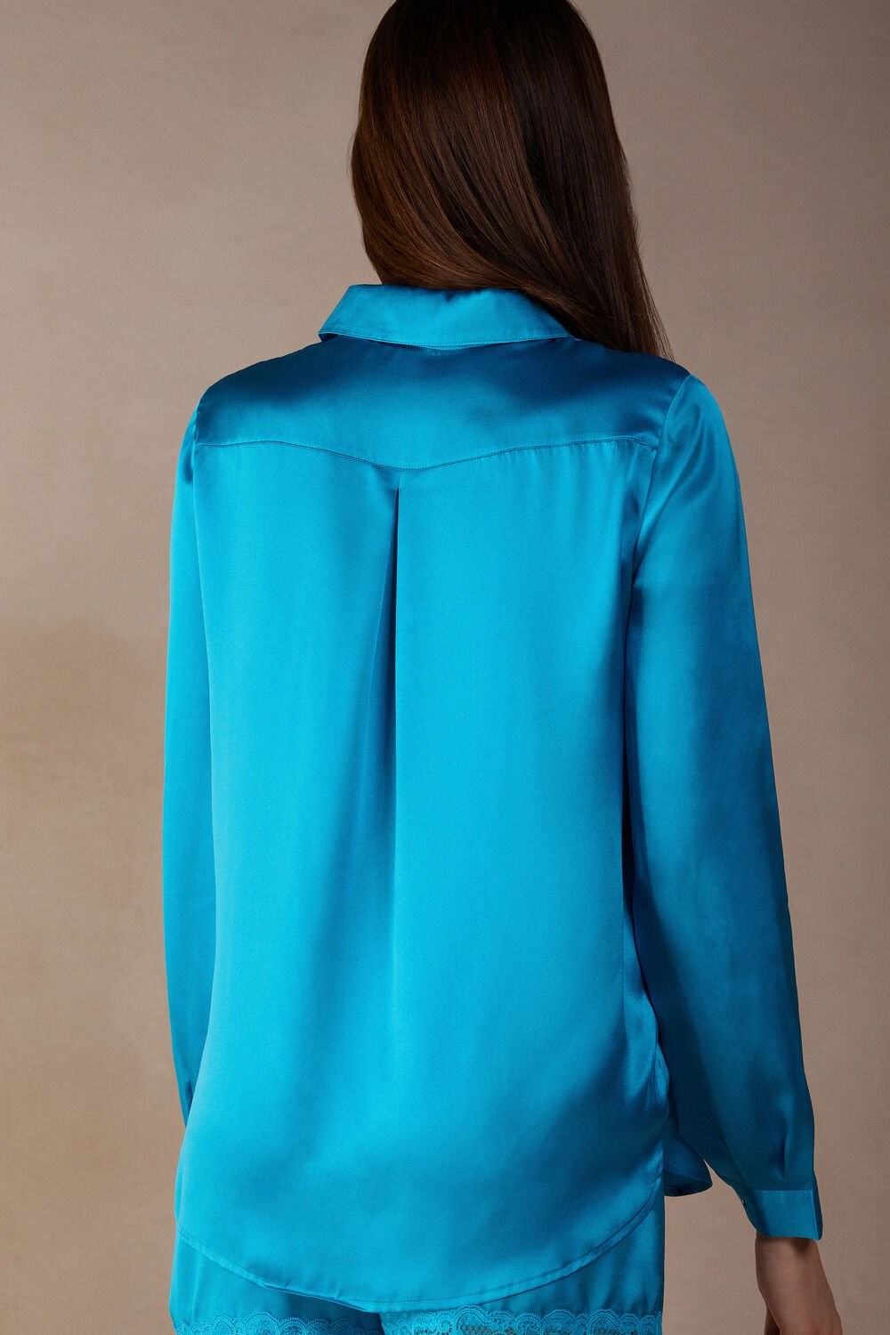 Intimissimi Long Sleeve Silk Shirt Blue - 210j - Digital Turquoise | 3615MHEFN