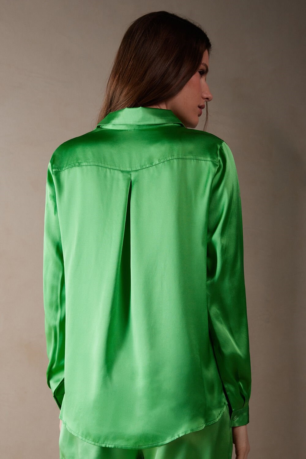 Intimissimi Long Sleeve Silk Shirt Green - 218j - Apple Mint | 3715CAUHS