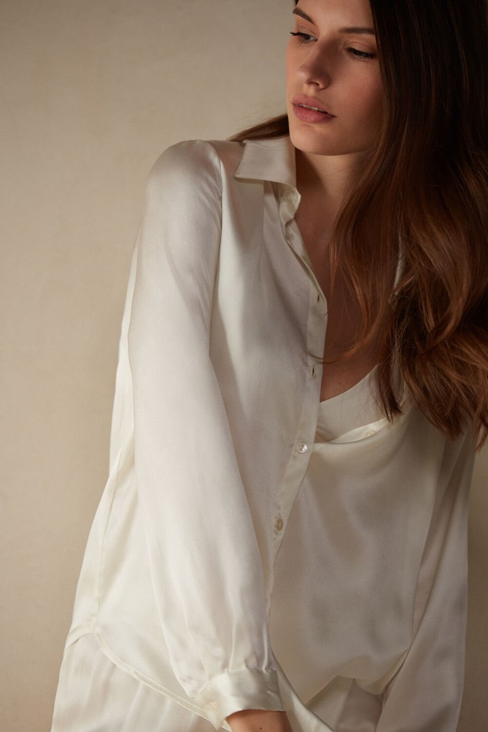 Intimissimi Long Sleeve Silk Shirt Ivory - 2127 - Talc White | 2491KLQUD