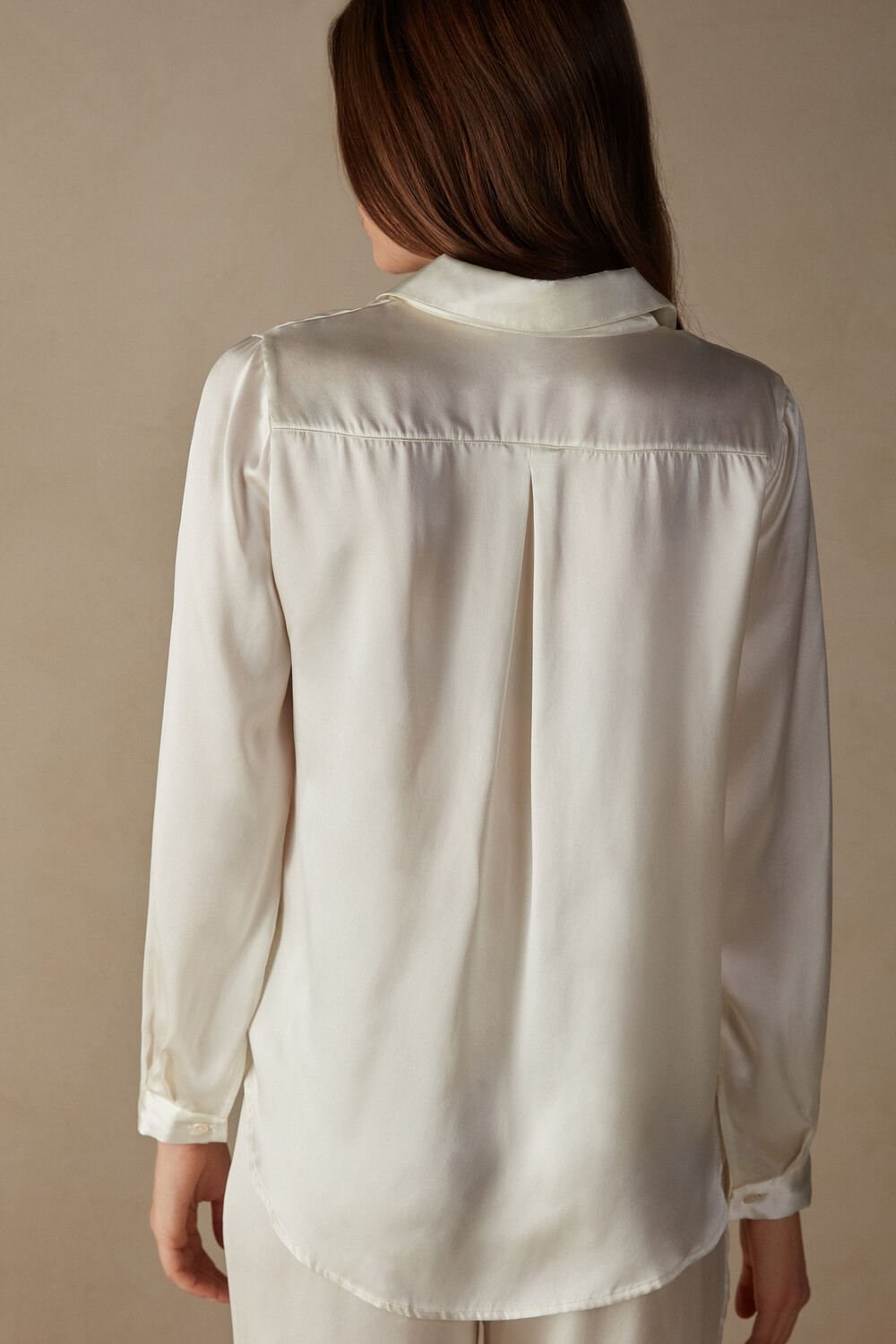 Intimissimi Long Sleeve Silk Shirt Ivory - 2127 - Talc White | 2491KLQUD