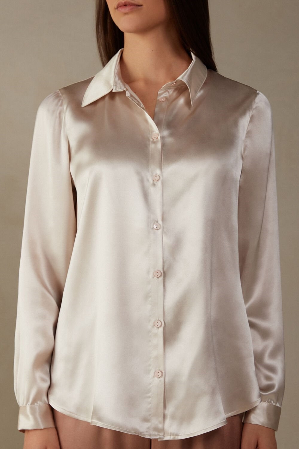 Intimissimi Long Sleeve Silk Shirt Natural - 2280 - Silk Pink | 2436VZPSM