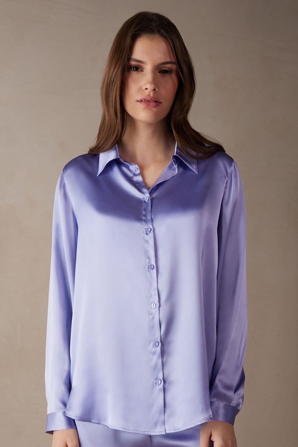 Intimissimi Long Sleeve Silk Shirt Violet - 212j - Sweet Lavender | 1042FDKQB