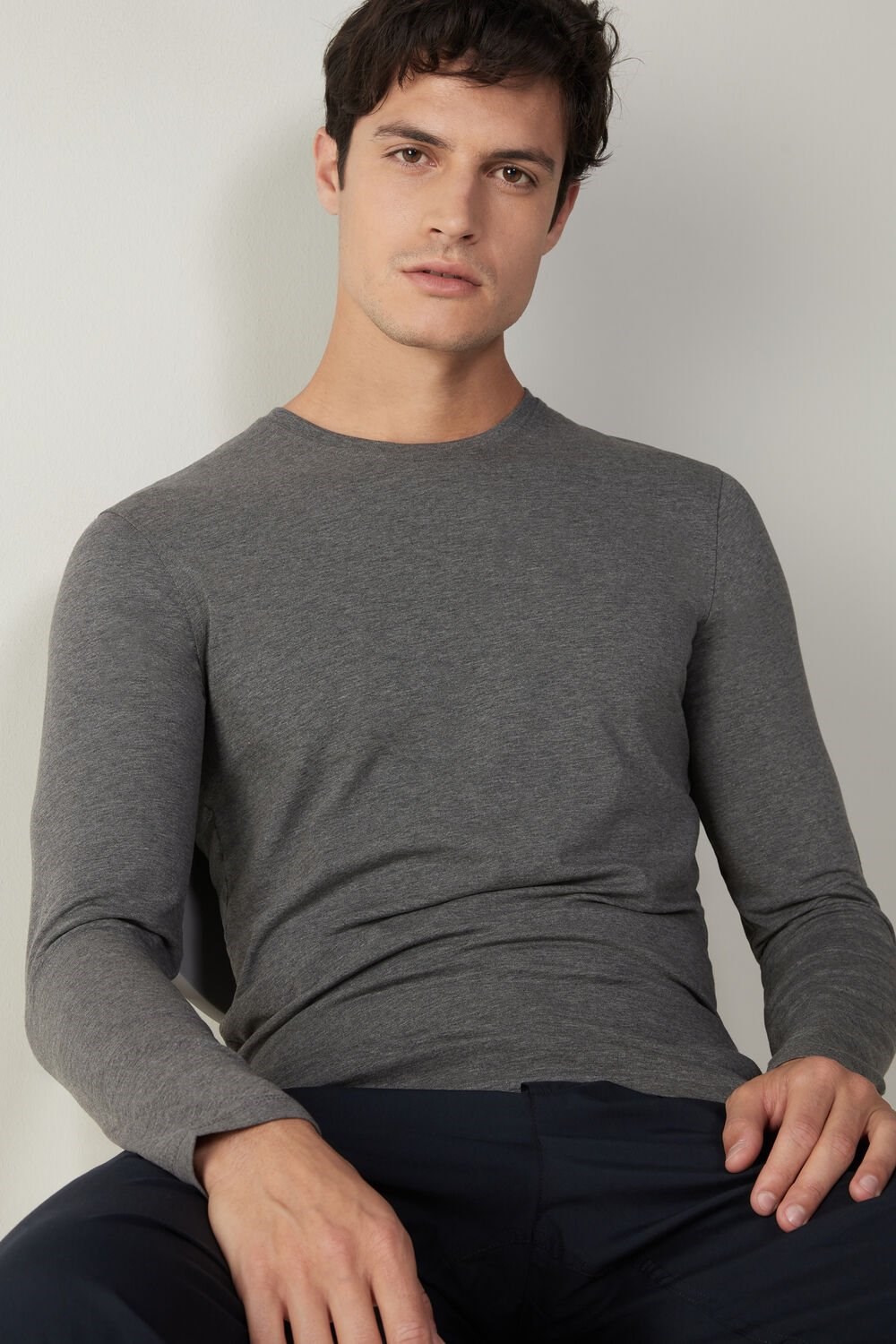 Intimissimi Long-Sleeve Stretch Supima Cotton Top Dark Grey - | 4956CWOTR