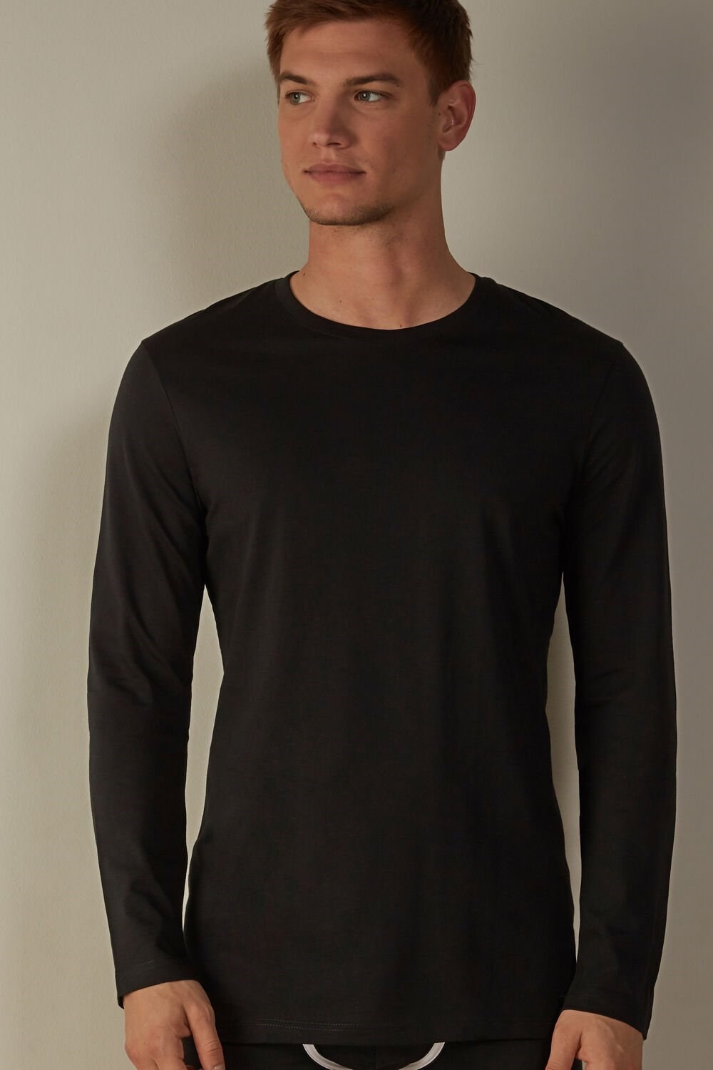 Intimissimi Long-Sleeve Supima® Cotton Top Black - 019 - Black | 2536MPKWG