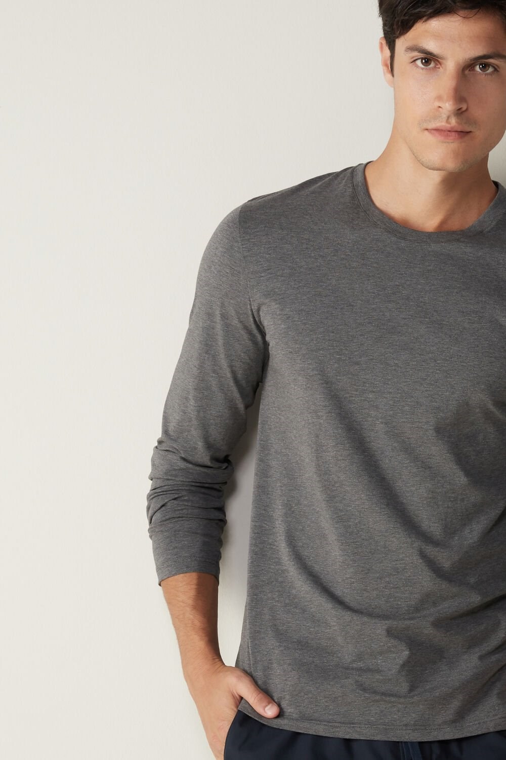 Intimissimi Long-Sleeve Supima® Cotton Top Dark Grey - 5227 - Heathered Graphite Grey | 4916UPEWY