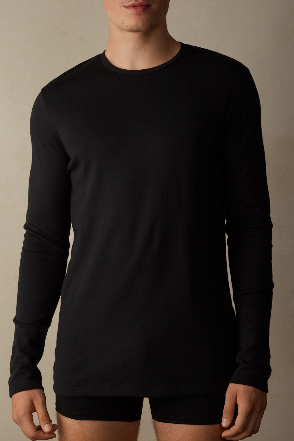 Intimissimi Long Sleeve Top in Warm Cotton Black - 019 - Black | 5017WNVQB