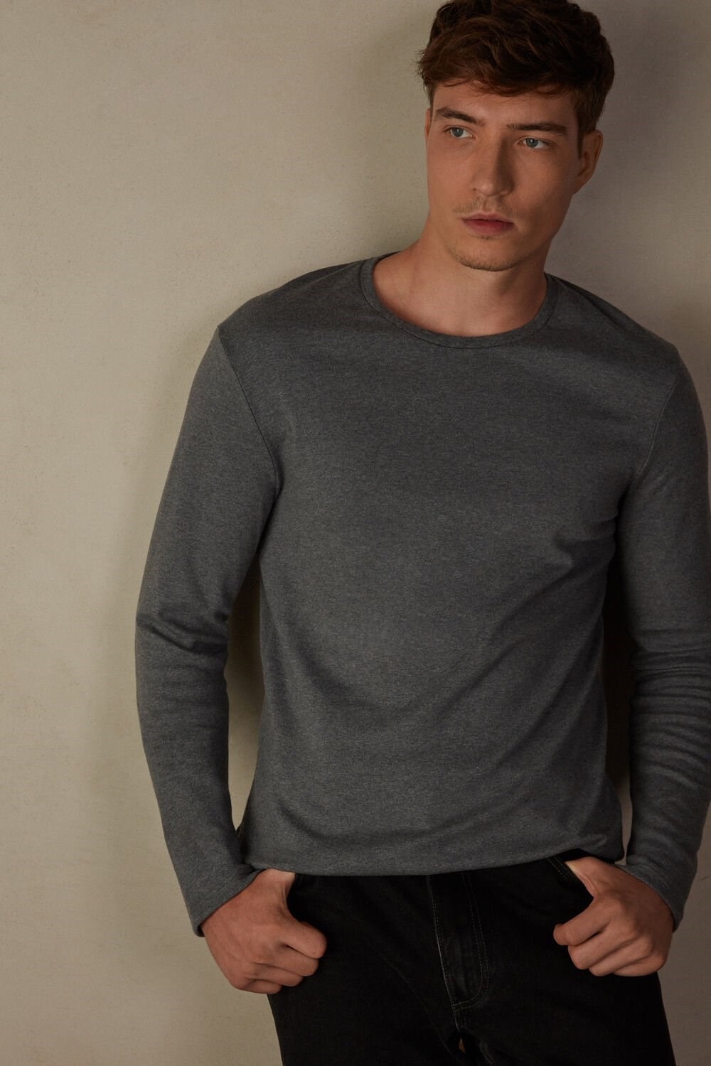 Intimissimi Long Sleeve Top in Warm Cotton Dark Grey - 5227 - Heathered Graphite Grey | 6743GHEDB