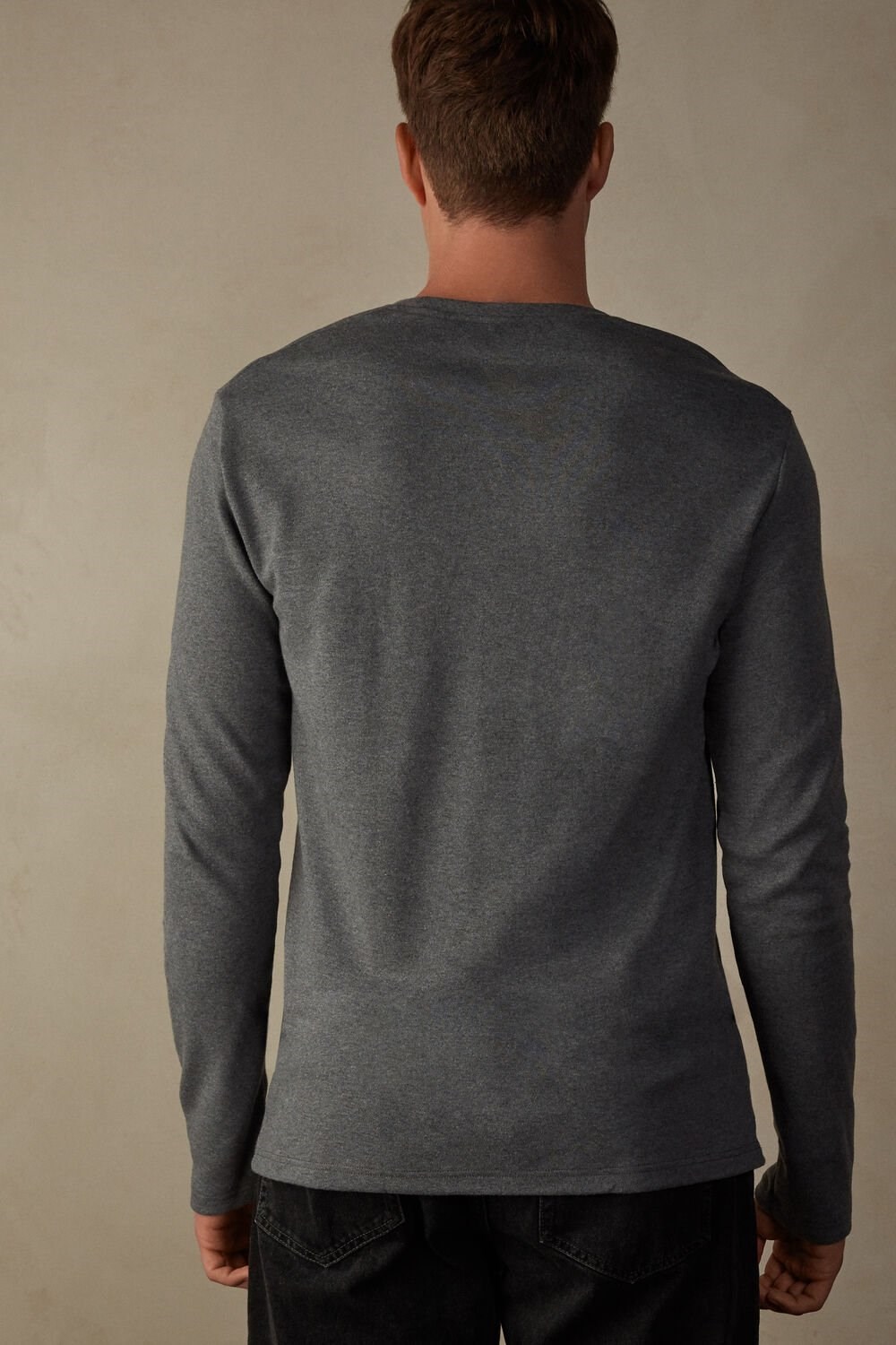 Intimissimi Long Sleeve Top in Warm Cotton Dark Grey - 5227 - Heathered Graphite Grey | 6743GHEDB