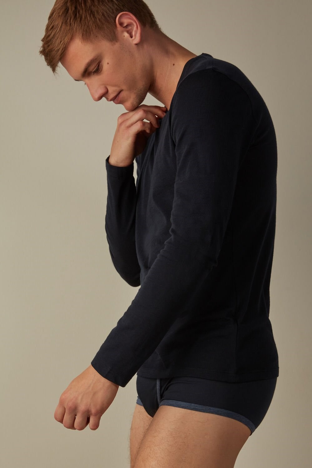 Intimissimi Long-sleeve Crew-Neck Merino-Wool Top Blue - 800 - Midnight Blue | 6058NPRZO