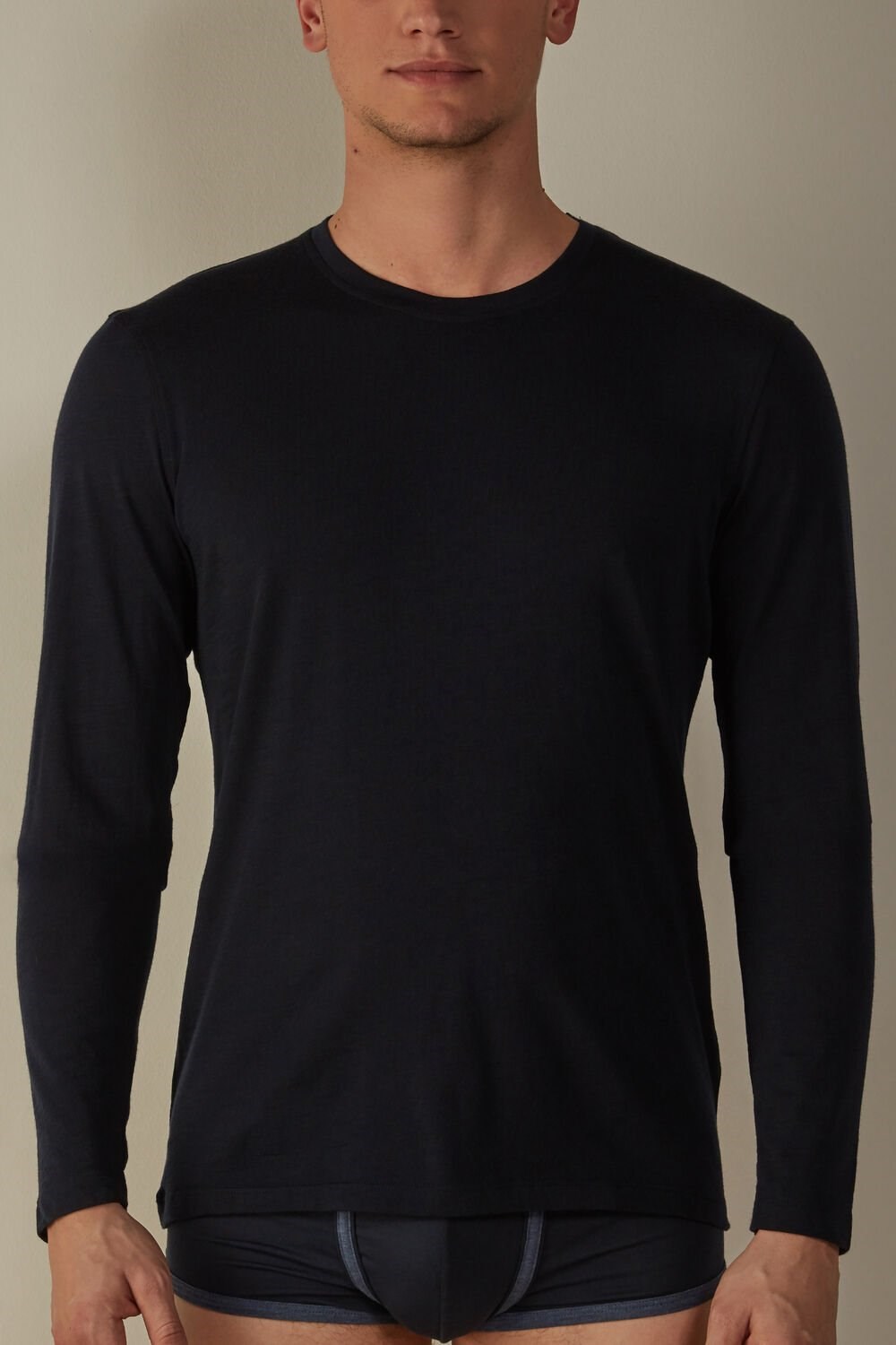 Intimissimi Long-sleeve Crew-Neck Merino-Wool Top Blue - 800 - Midnight Blue | 6058NPRZO