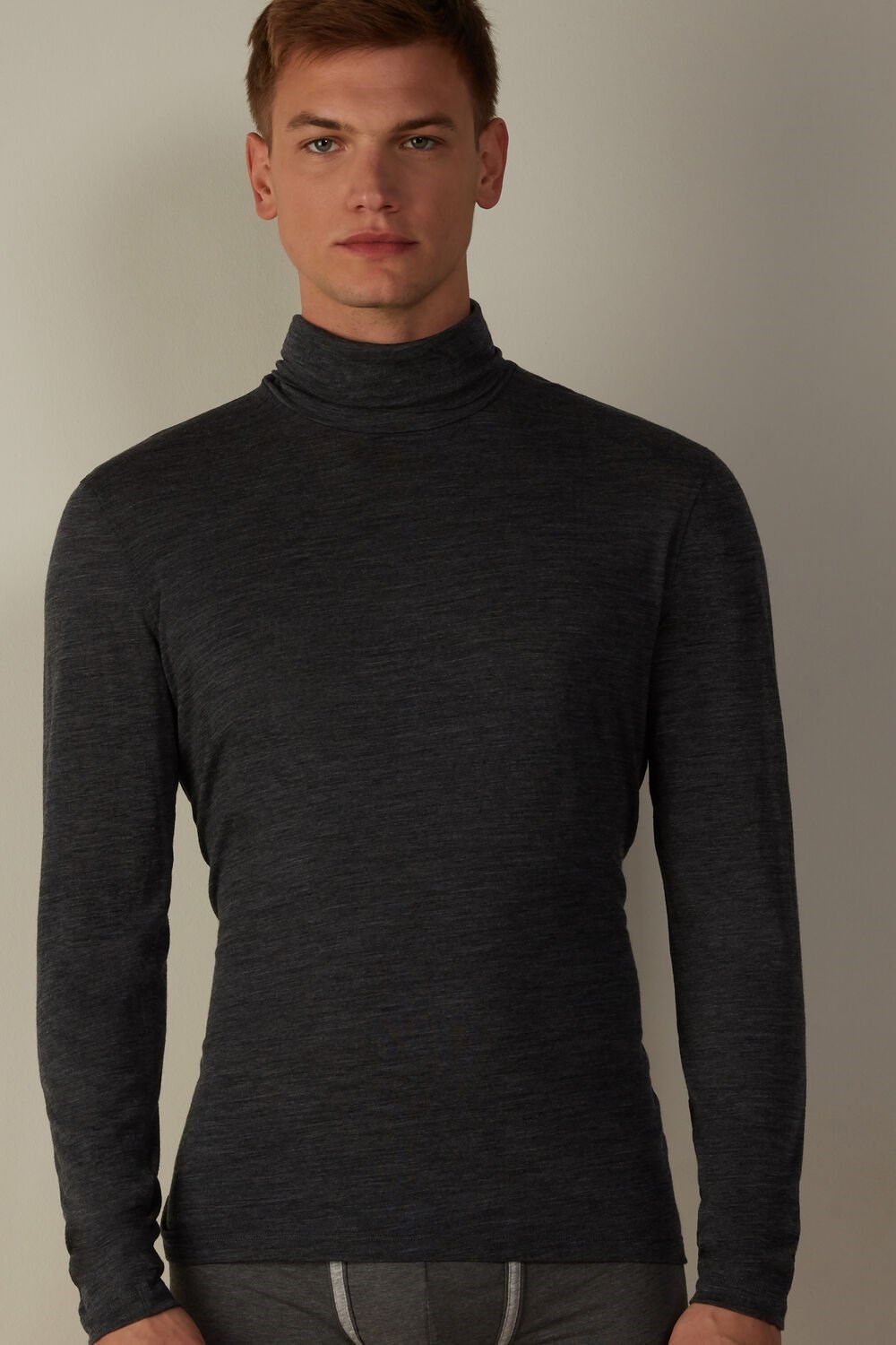 Intimissimi Long-sleeve High-Neck Merino-Wool Top Dark Grey - 7522 - Charcoal Grey Blend | 8207KFJBD