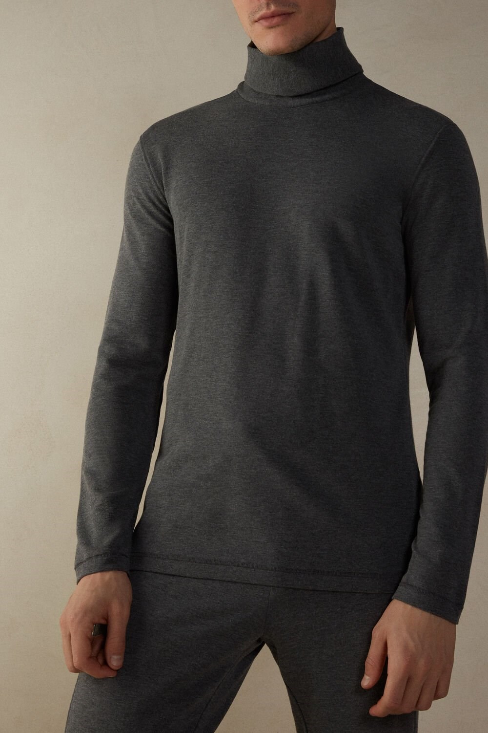 Intimissimi Long-sleeve High-Neck Modal-Cashmere Top Dark Grey - 5227 - Heathered Graphite Grey | 5209XMDRP