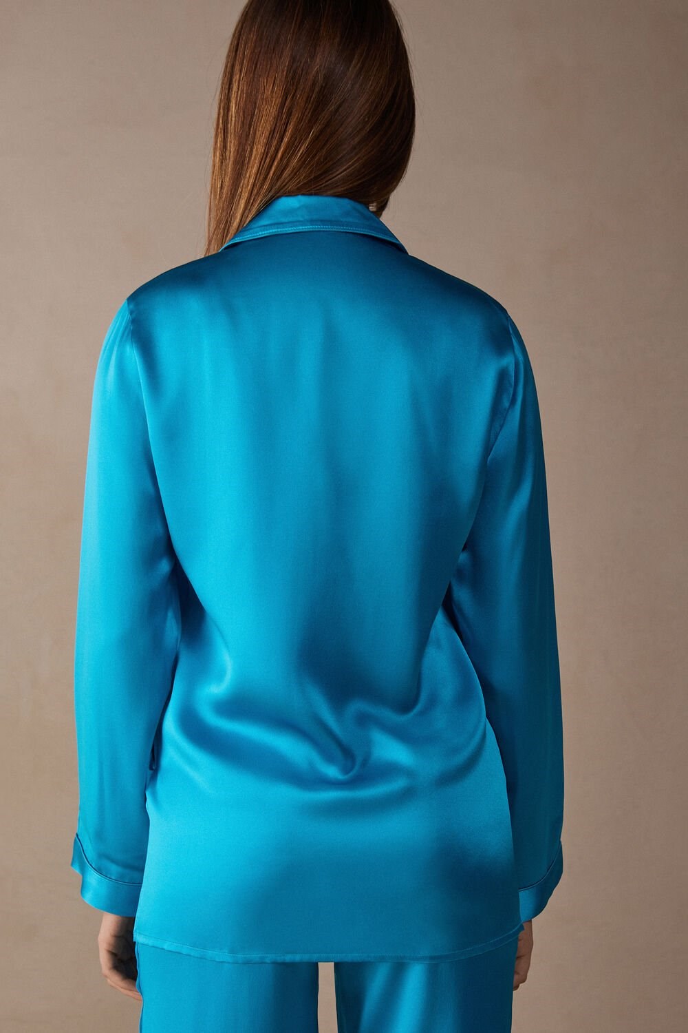 Intimissimi Mannish-Cut Jacket in Silk Satin Blue - 210j - Digital Turquoise | 1582SHDUZ