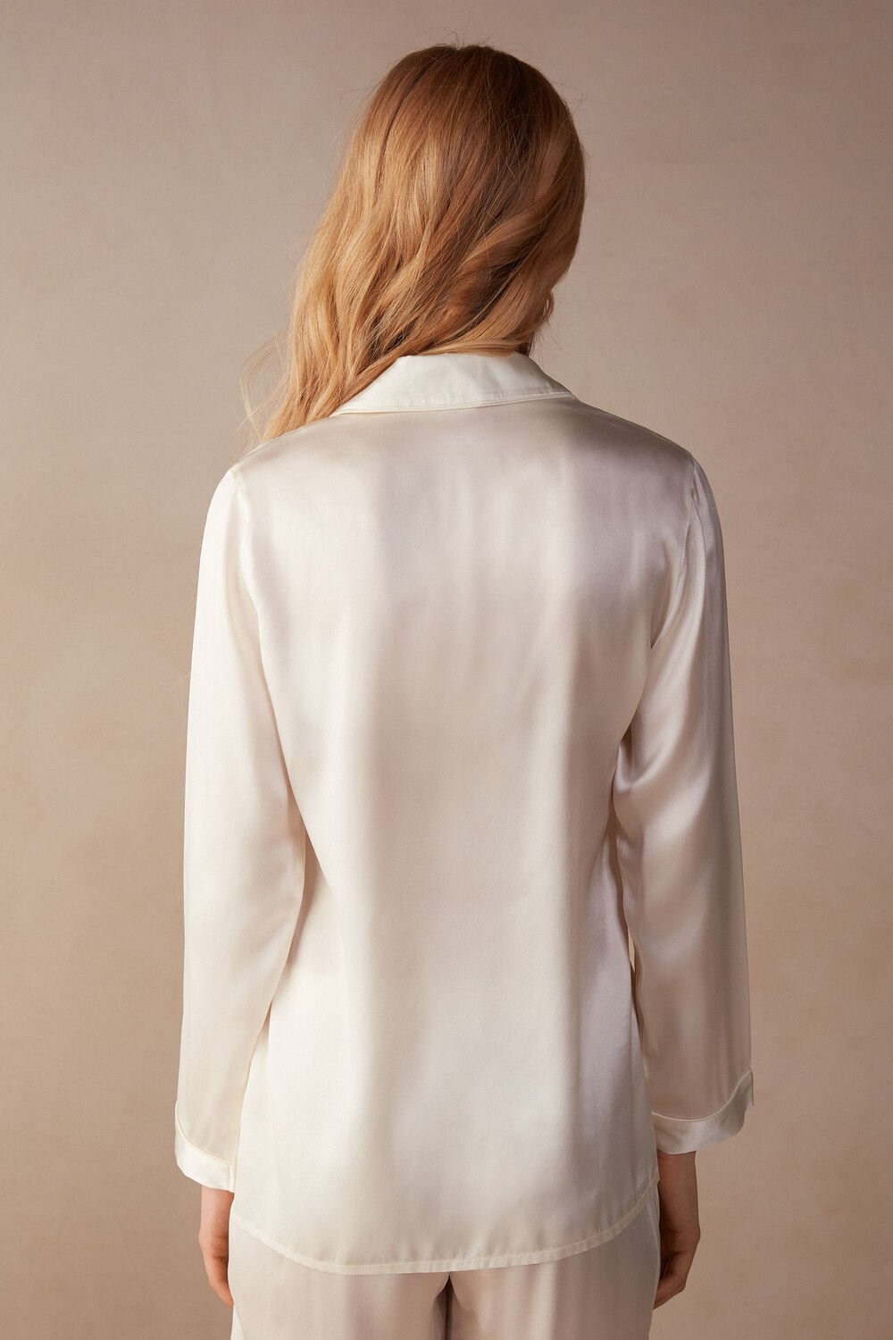 Intimissimi Mannish-Cut Jacket in Silk Satin Ivory - 2127 - Talc White | 2086JYIFV