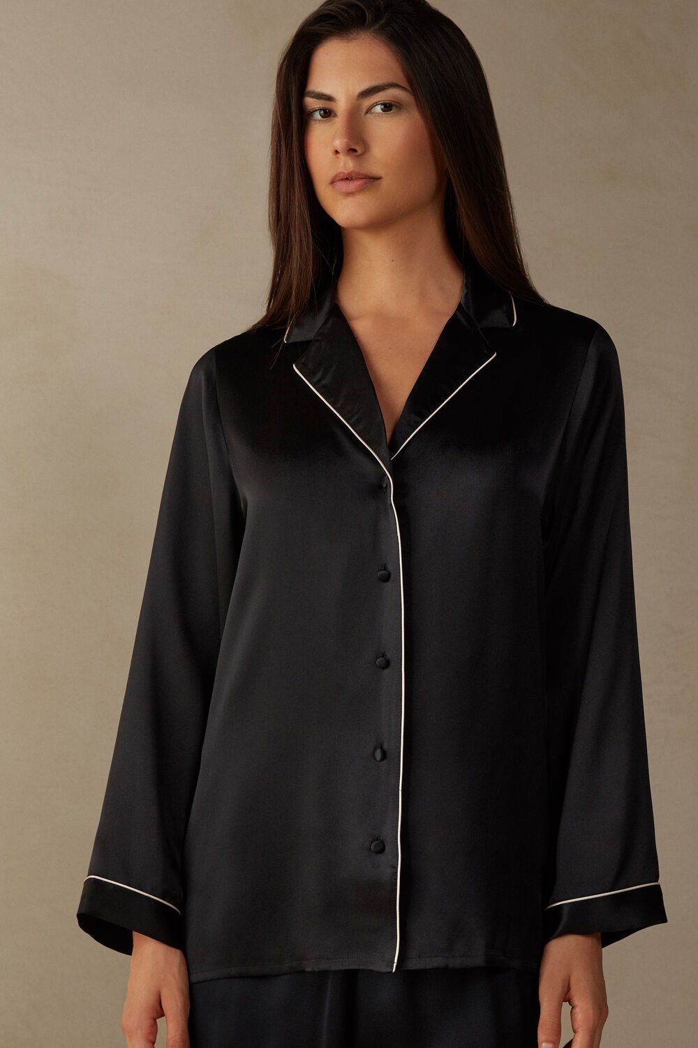 Intimissimi Mannish-Cut Jacket in Silk Satin Black - 019 - Black | 4180DLHCE