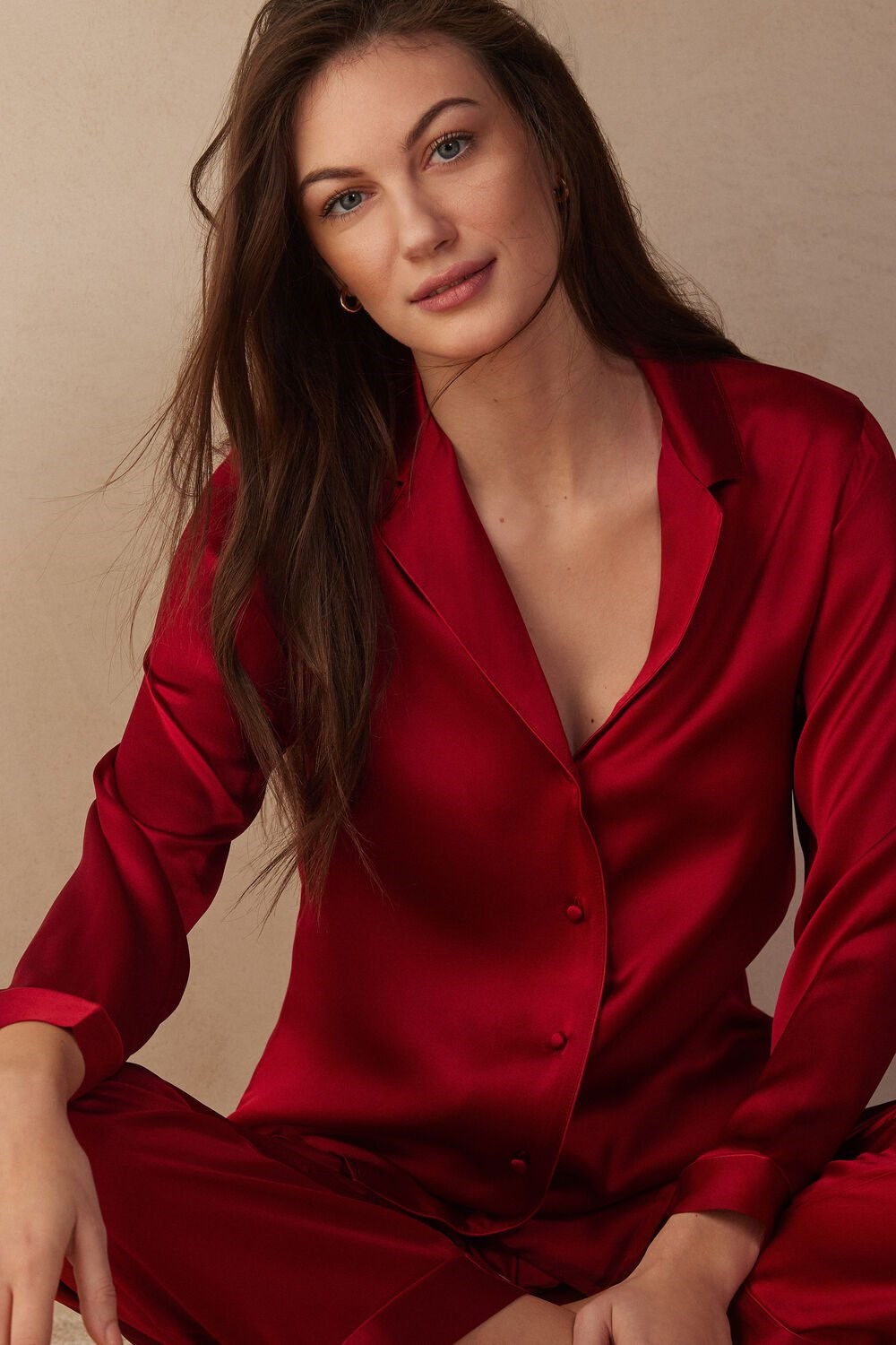 Intimissimi Mannish-Cut Jacket in Silk Satin Red - 1473 - Red | 9257GXMEC