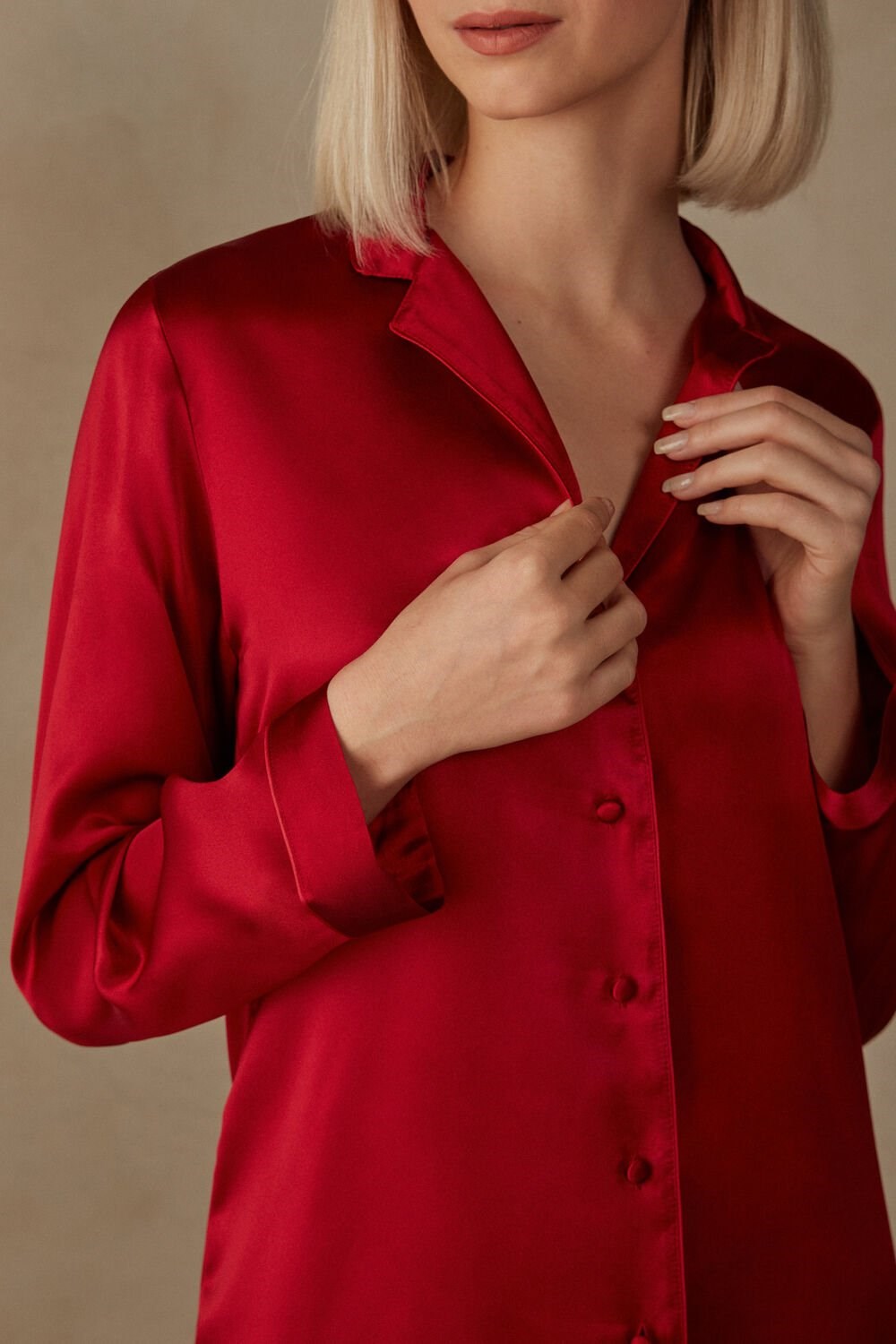 Intimissimi Mannish-Cut Jacket in Silk Satin Red - 1473 - Red | 9257GXMEC