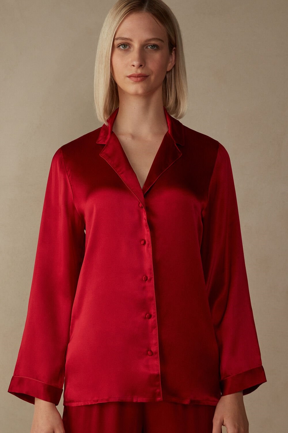 Intimissimi Mannish-Cut Jacket in Silk Satin Red - 1473 - Red | 9257GXMEC