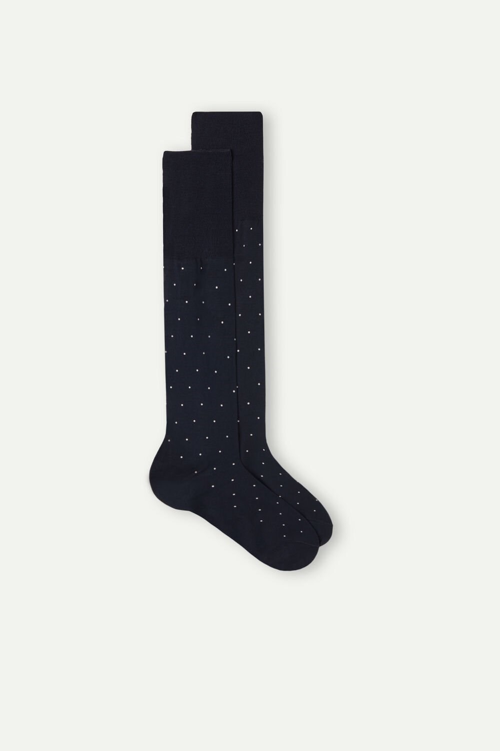 Intimissimi Men’s Long Socks in Patterned Lisle Cotton Blue - 049j - Midnight Blue Dot Print | 6742TFVEM