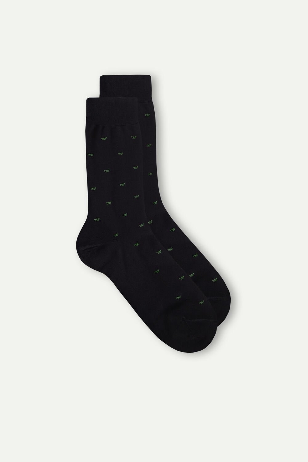 Intimissimi Men’s Short Socks in Patterned Lisle Cotton Black - 195j - Black Paper Boats Print | 4320HFKMJ