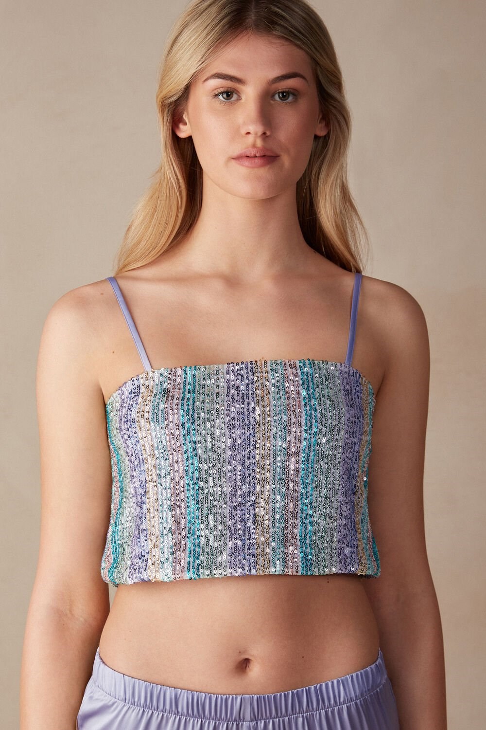 Intimissimi Miami Nights Sequin Crop Top Blue - 238j - Multicolor | 9428JXVIP