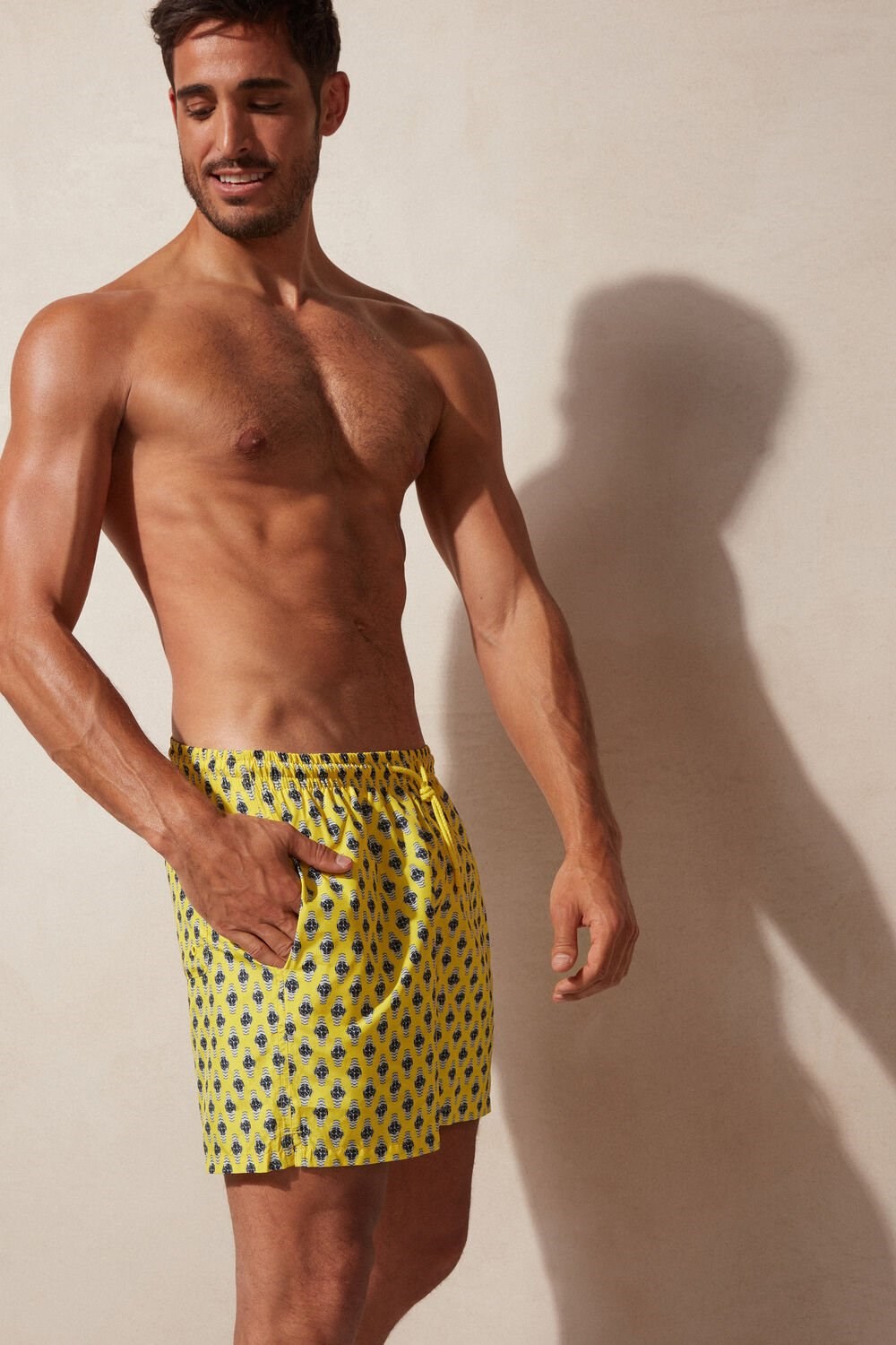 Intimissimi Micro Watch Print Swim Trunks Print - 267j - Yellow Watch Microprint | 9284PFAKC