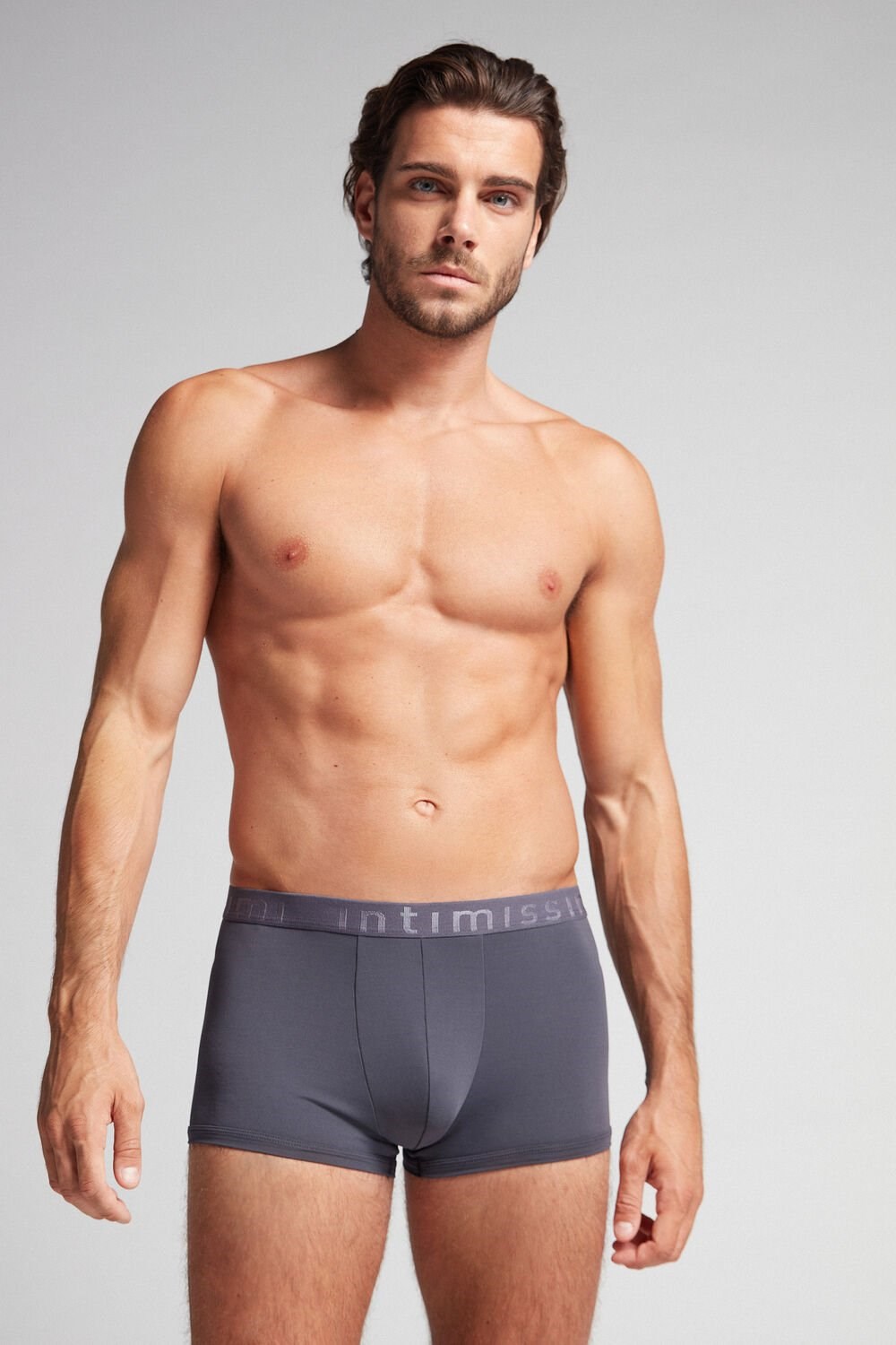 Intimissimi Microfiber Logo Boxer Shorts Grey - 9963 - Soot Grey | 1035XKBLP