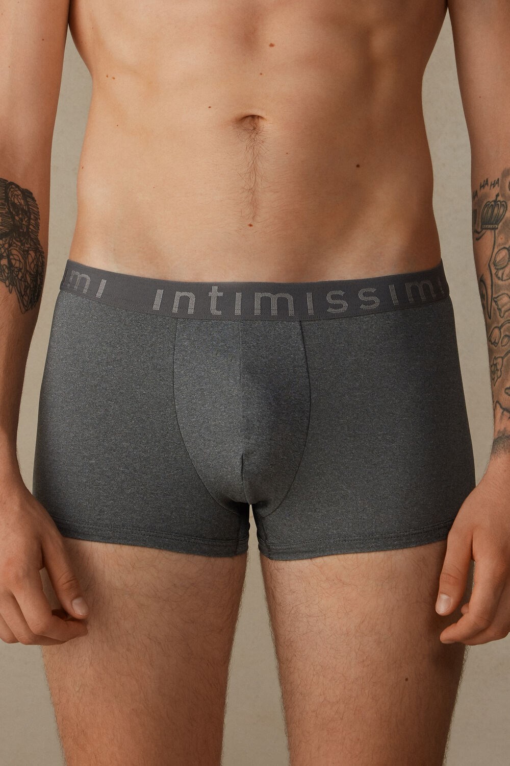 Intimissimi Microfiber Logo Boxer Shorts Dark Grey - 5227 - Heathered Graphite Grey | 1604QYDPH