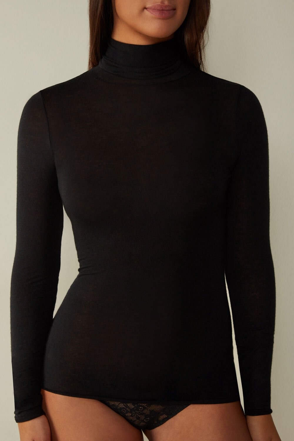 Intimissimi Modal Cashmere Ultralight High-Neck Top Black - 019 - Black | 3052RSNDM