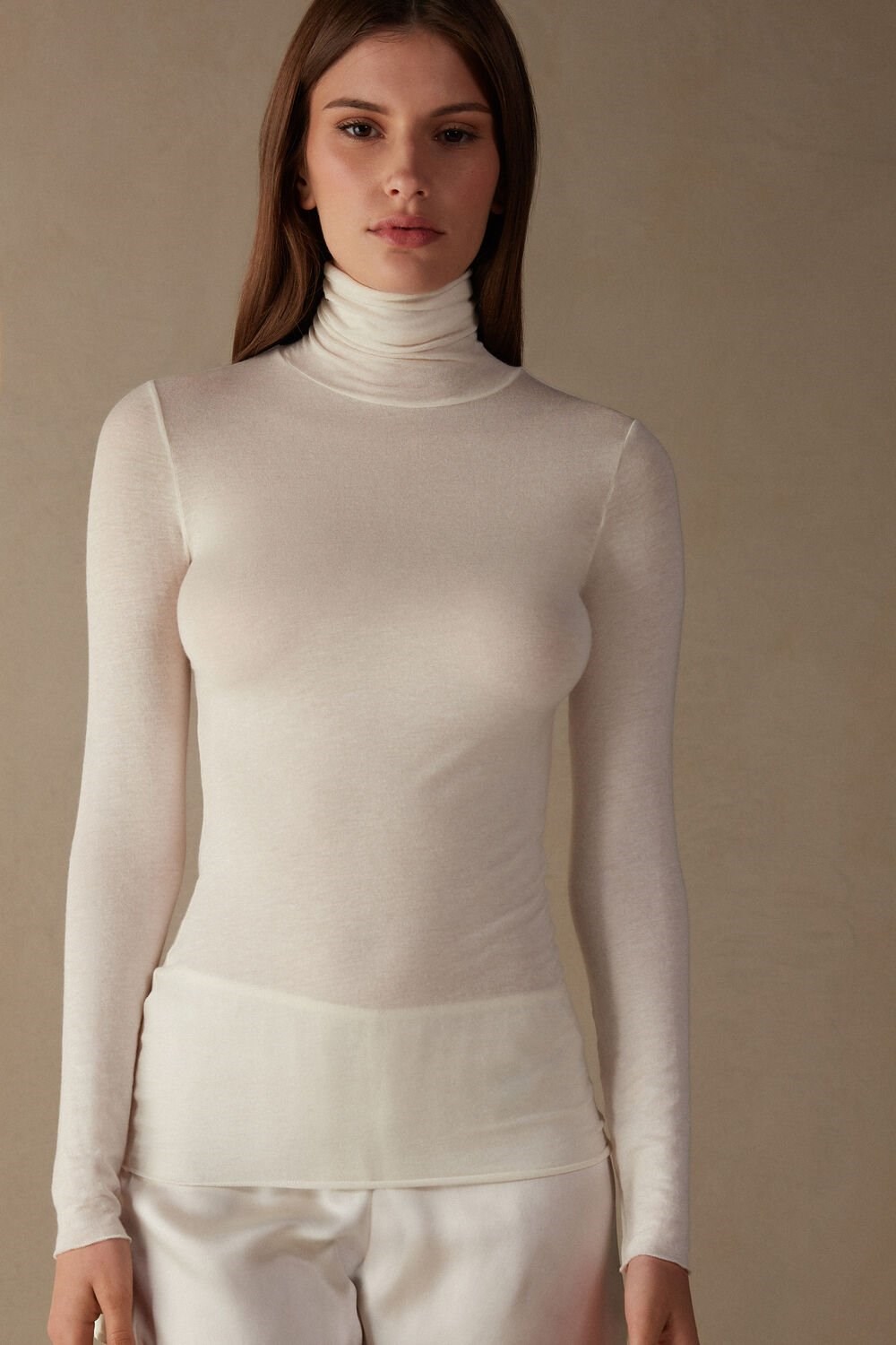 Intimissimi Modal Cashmere Ultralight High-Neck Top Ivory - 231i - Vanilla | 8540EKUNW