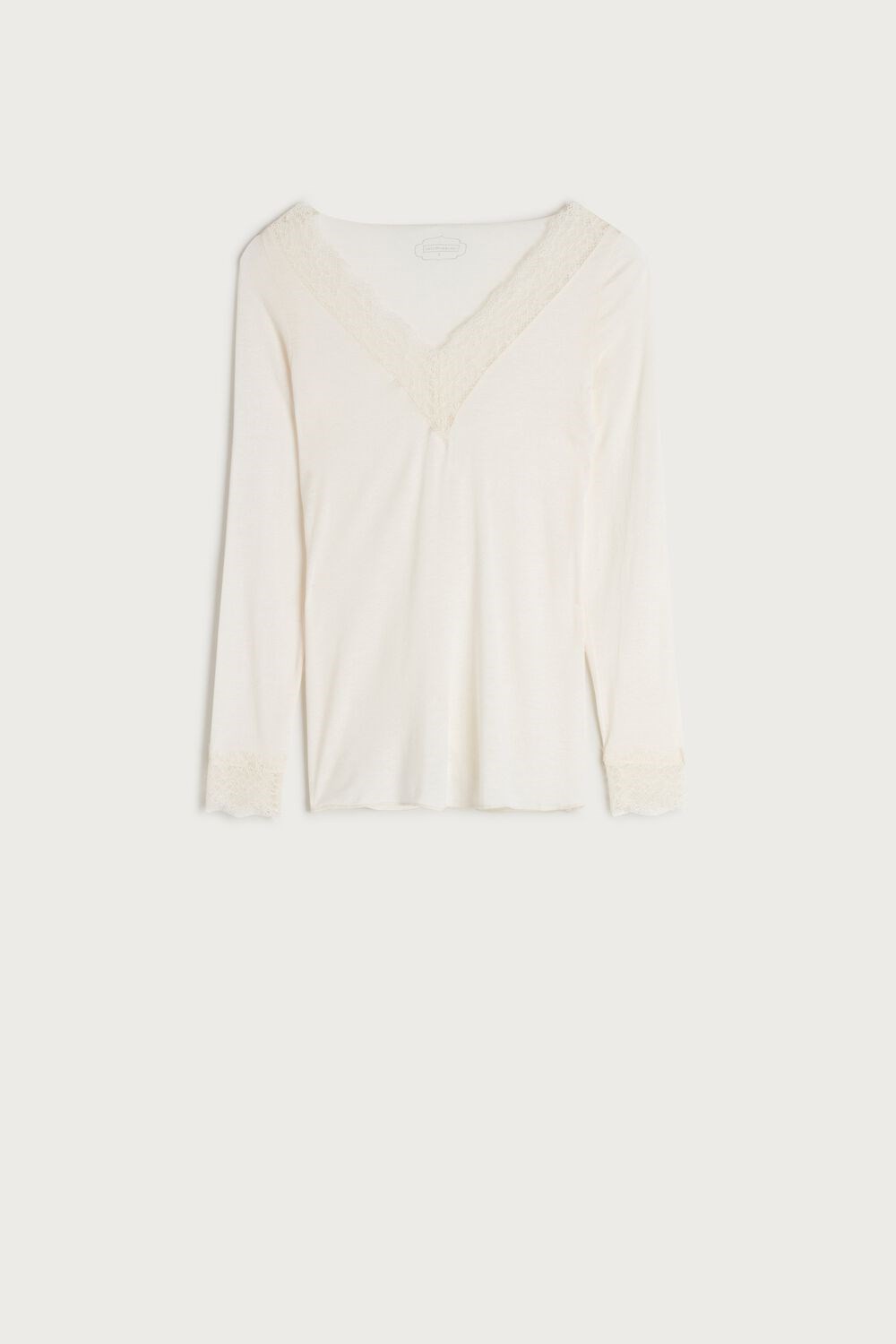 Intimissimi Modal Cashmere Ultralight Long Lace Shirt Ivory - 231i - Vanilla | 2549MJXIB