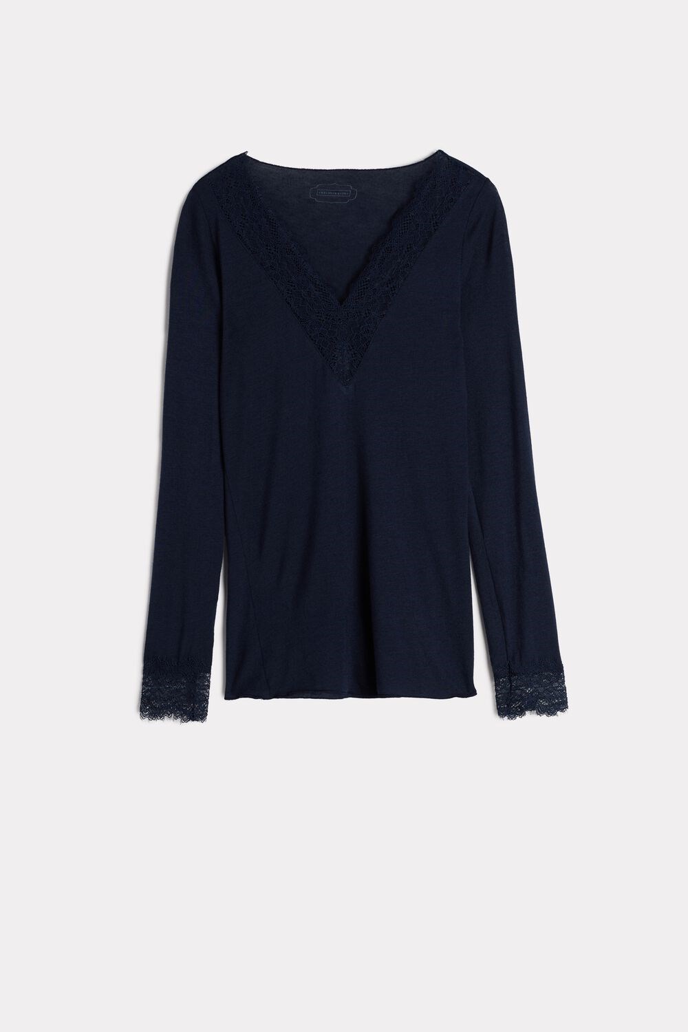 Intimissimi Modal Cashmere Ultralight Long Lace Shirt Blue - 1467 - Intense Blue | 7153KDQFC