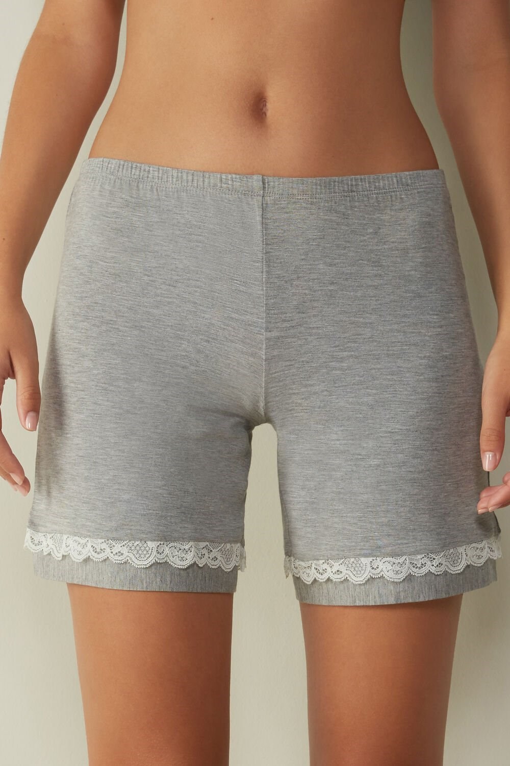 Intimissimi Modal Shorts with Lace Details Grey - 031 - Light Heathered Grey | 4576NXHTV