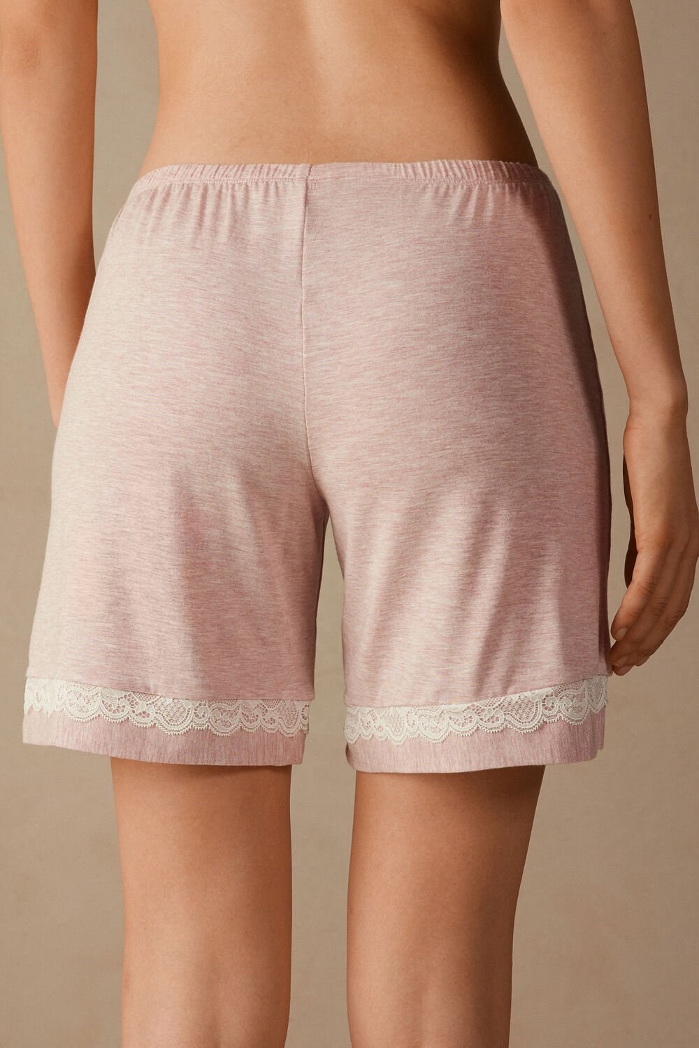 Intimissimi Modal Shorts with Lace Details Pale Pink - 008j - Heathered Light Pink | 8624SEJMF