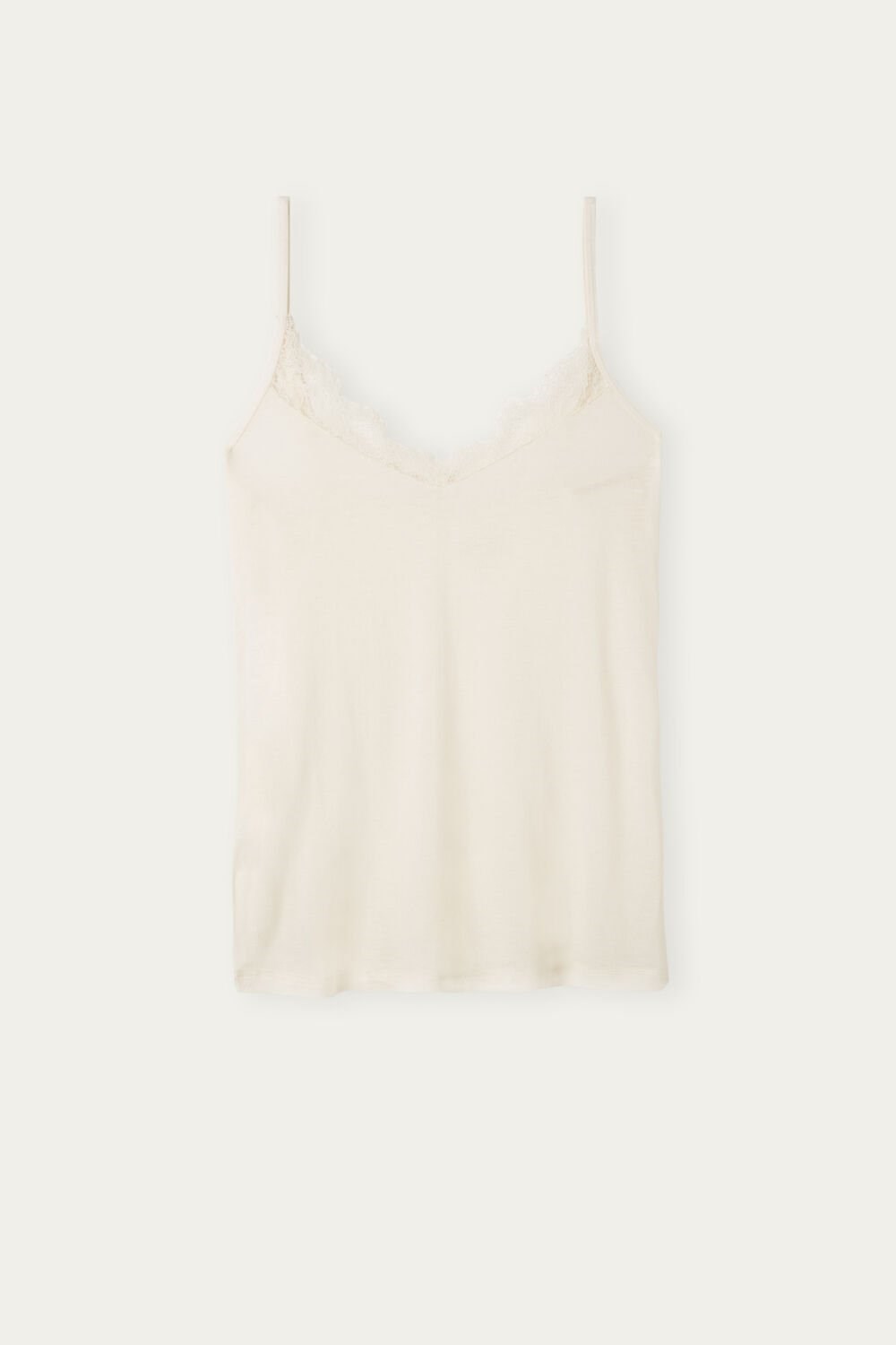 Intimissimi Modal Ultralight Cashmere Blend Top with Lace Ivory - 231i - Vanilla | 8976DFVHY