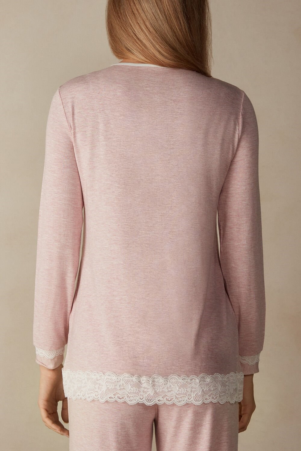 Intimissimi Modal and Lace Cardigan Pale Pink - 008j - Heathered Light Pink | 0948PFCYK