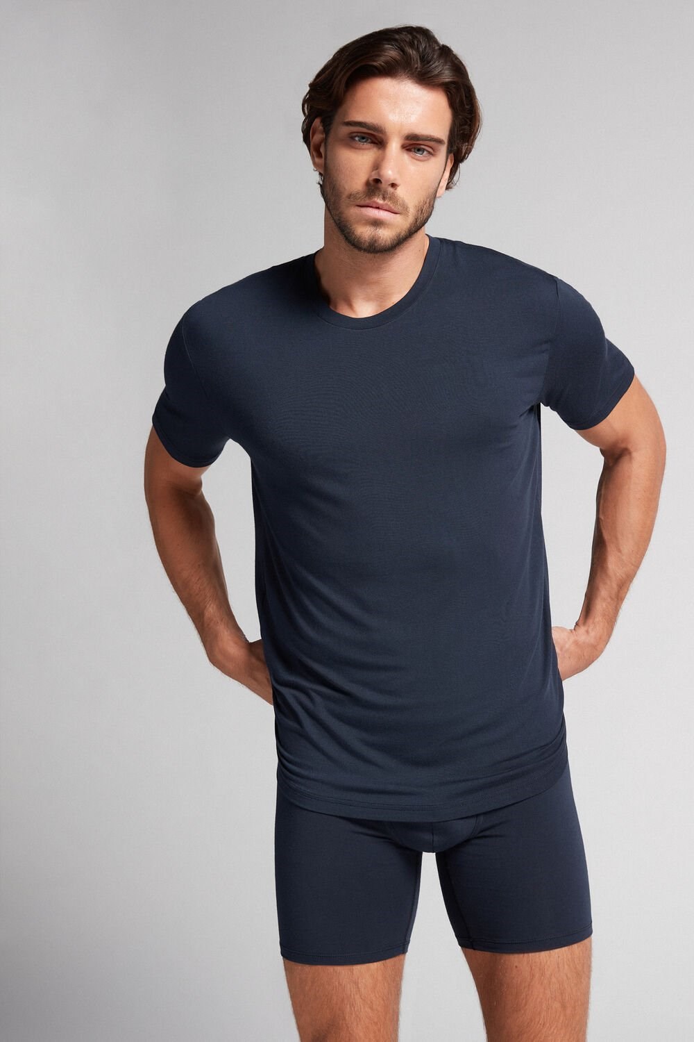 Intimissimi Modal and Silk T-shirt Blue - 800 - Midnight Blue | 0512EQLFD