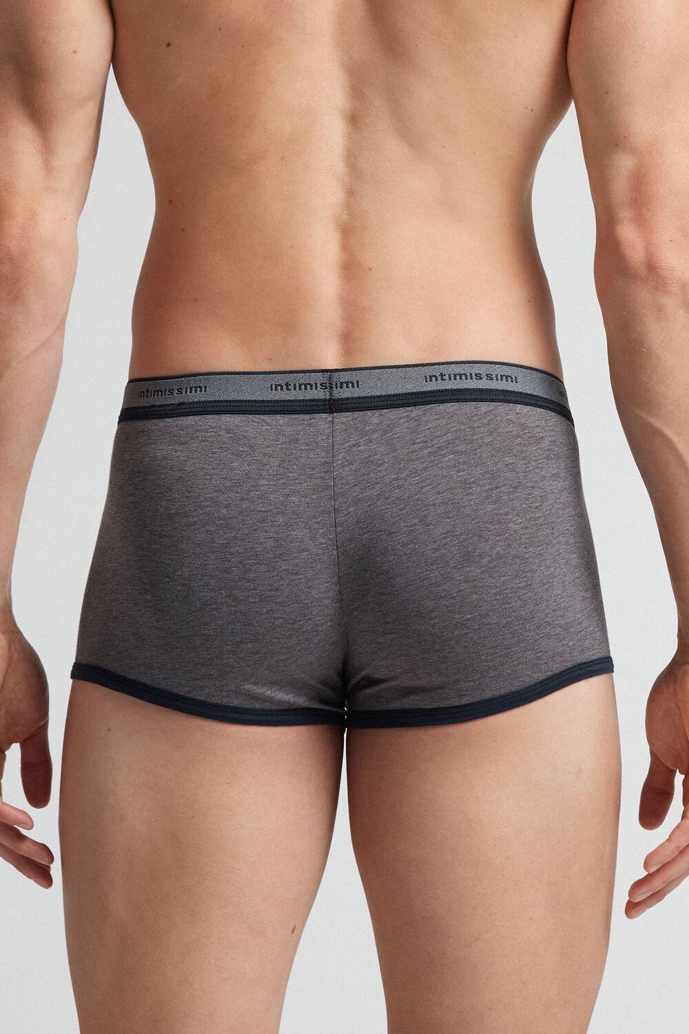 Intimissimi Natural Fresh Supima® Cotton Boxers with Logo Dark Grey - 080i - Heathered Graphite Grey / Blue | 3508KZWLH